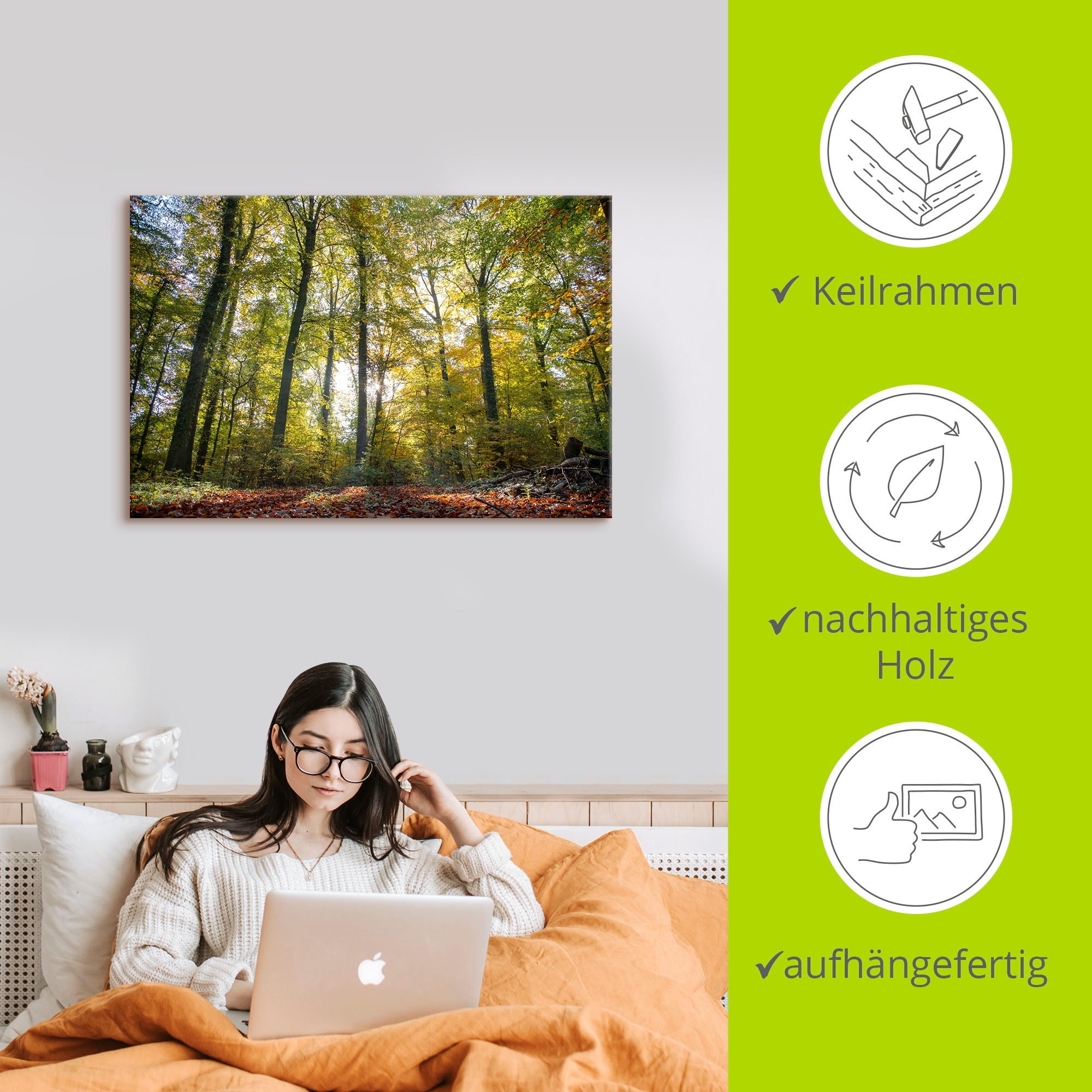 Artland Leinwandbild »Laubwald zum Herbst«, Waldbilder, (1 St.), auf Keilrahmen gespannt