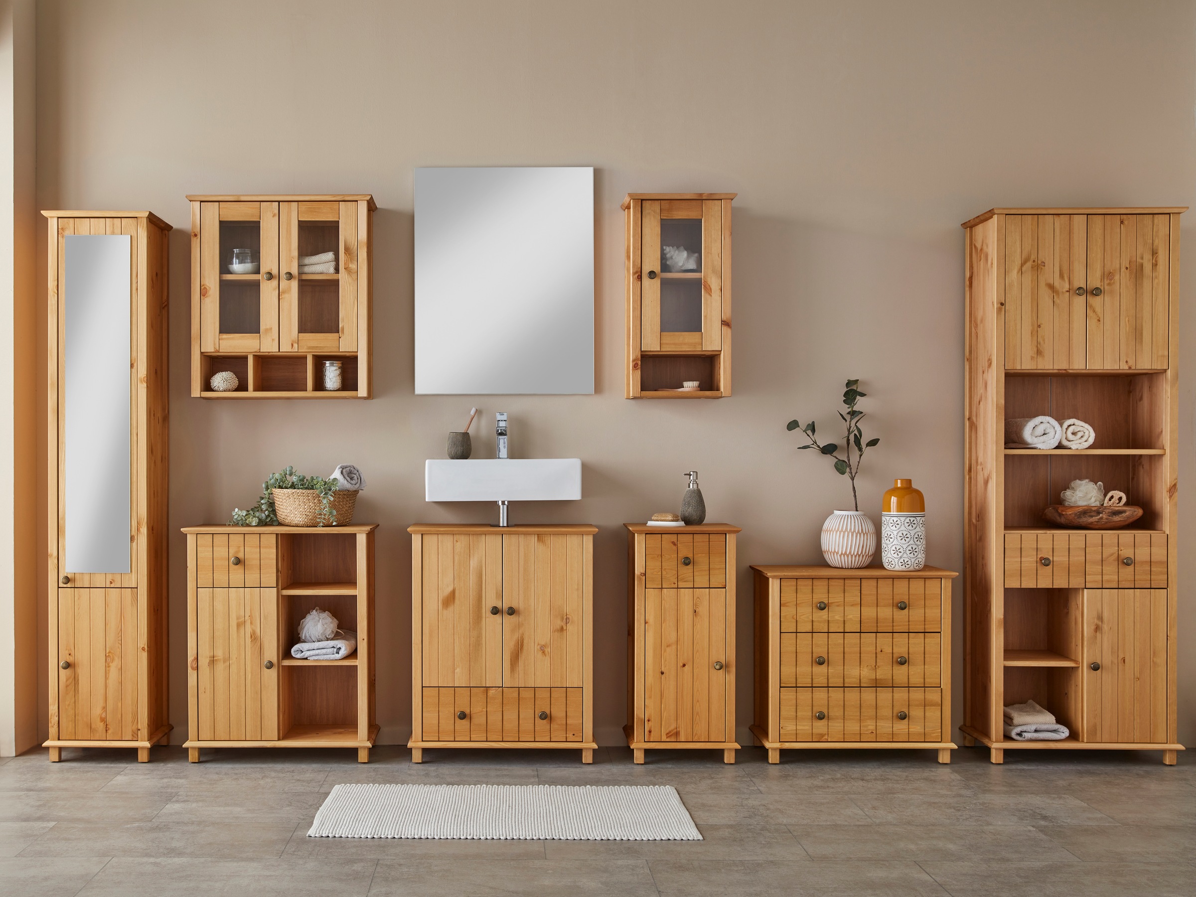 Thumbnail - Home affaire Hängeschrank "Vili", Badezimmerschrank, mit Glastüren, Breite 60 cm, aus Massivholz