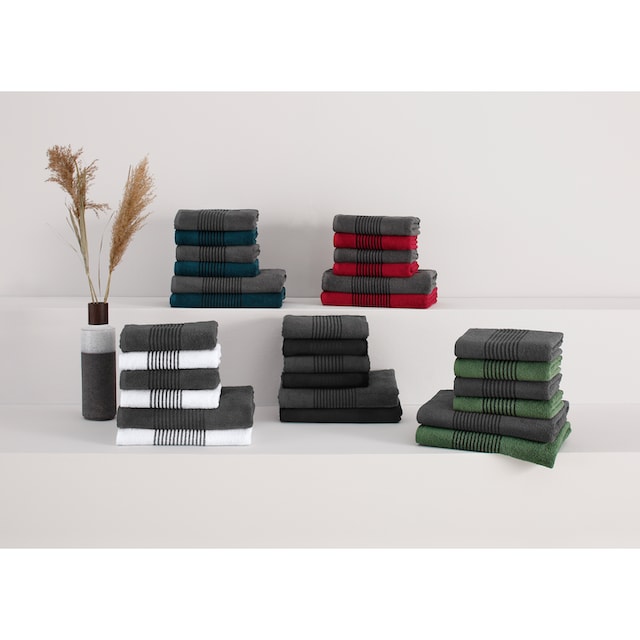 Bruno Banani Handtuch Set »Jassen«, Set, 6 tlg., Walkfrottee, mit  gestreifter Bordüre, 6 teiliges Handtücher Set aus 100% Baumwolle bestellen  | BAUR