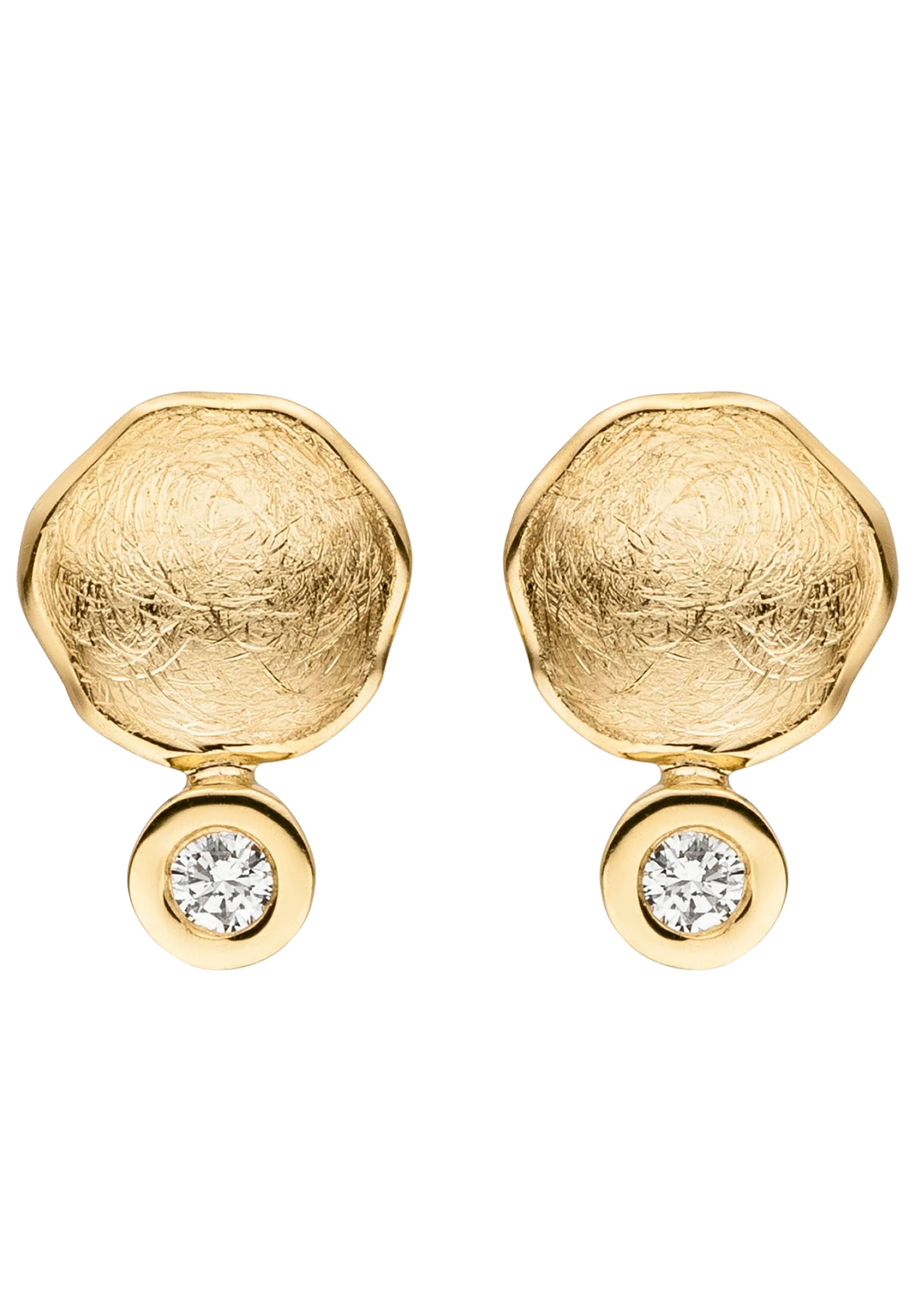 JOBO Paar Ohrstecker »Ohrringe Goldohrringe eismatt 10 mm« 585 Gold mit 2 Diamanten