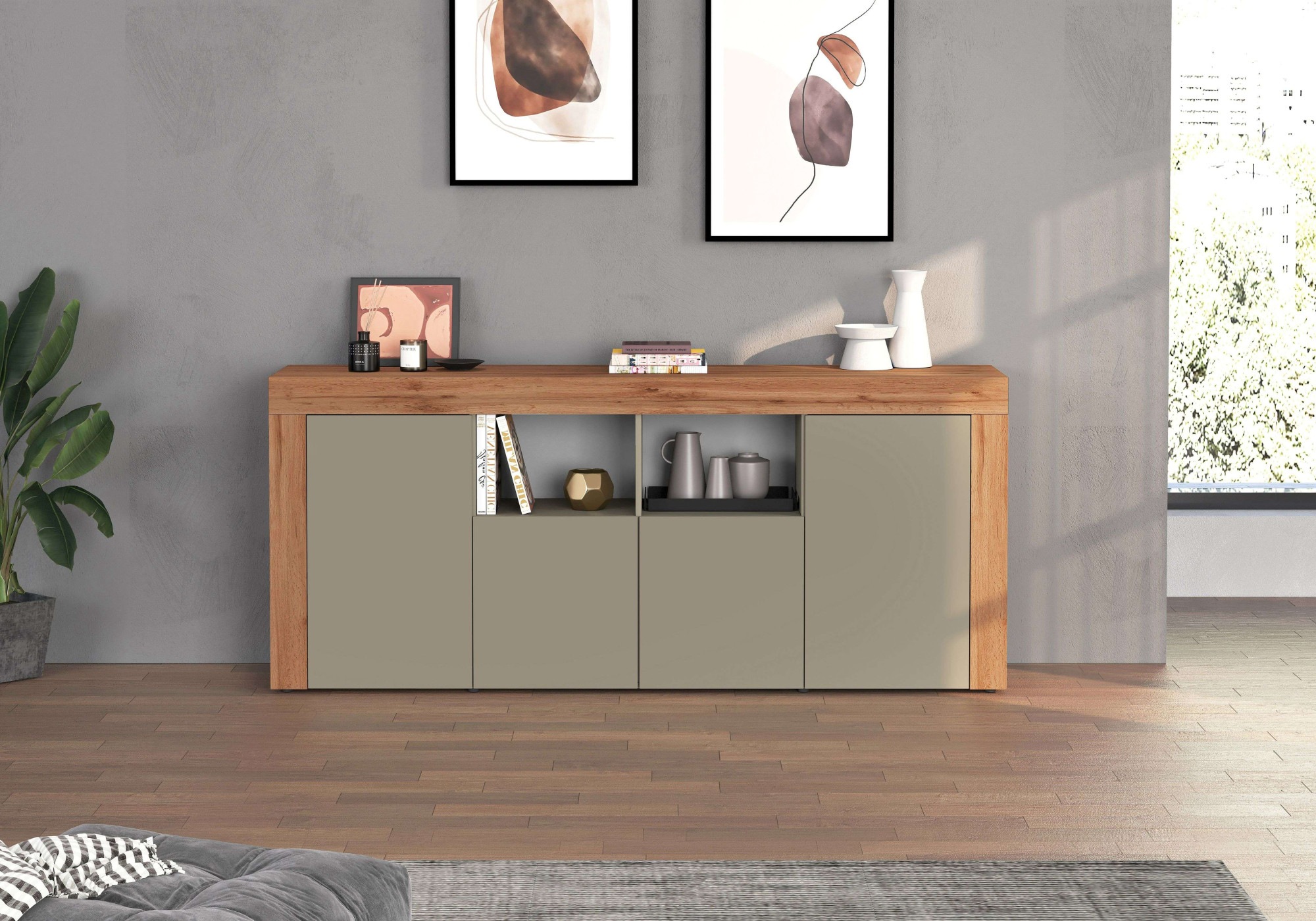 INOSIGN Sideboard »CHRONOS Breite 200 cm mit 4 Türen, 2 offene und 8 geschlossene Fächer«, (1 St.), Sideboard,Kommode, Schrank, Grifflos mit Push to Open, Made in Italy