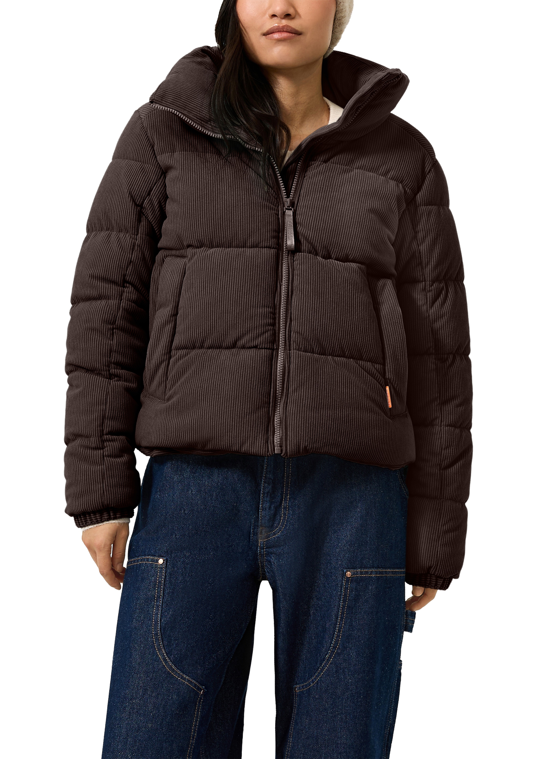 QS Steppjacke ohne Kapuze Winterjacke in Cord-Optik mit Stehkragen