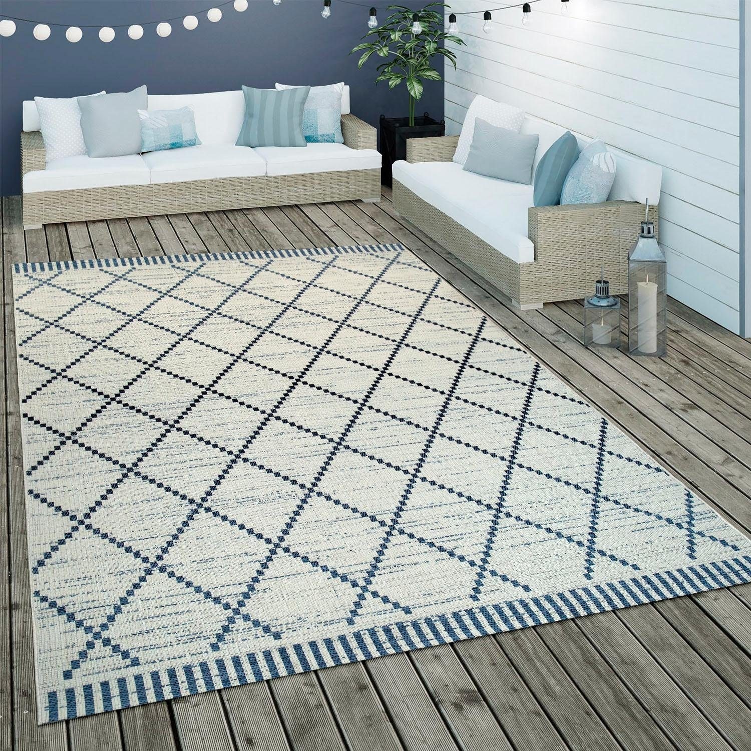 Paco Home Teppich »Kortrijk Outdoor Wohnzimmer Design, Flachgewebe, und kaufen | BAUR geeignet, In- Rauten 742«, rechteckig