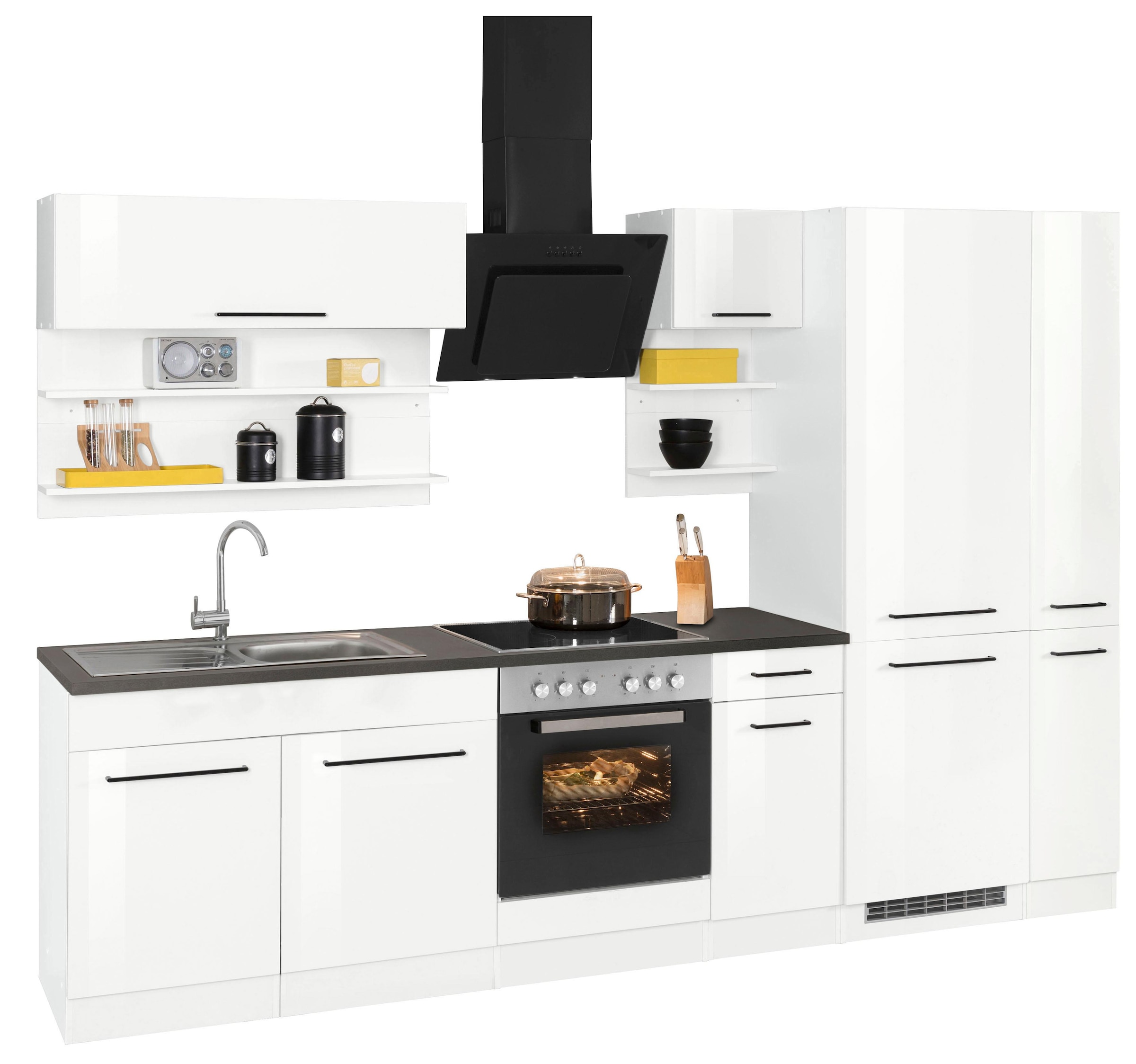 KOCHSTATION Küchenzeile »KS-Tulsa« ohne E-Geräte, Breite 300 cm, schwarze Metallgriffe, MDF Fronten