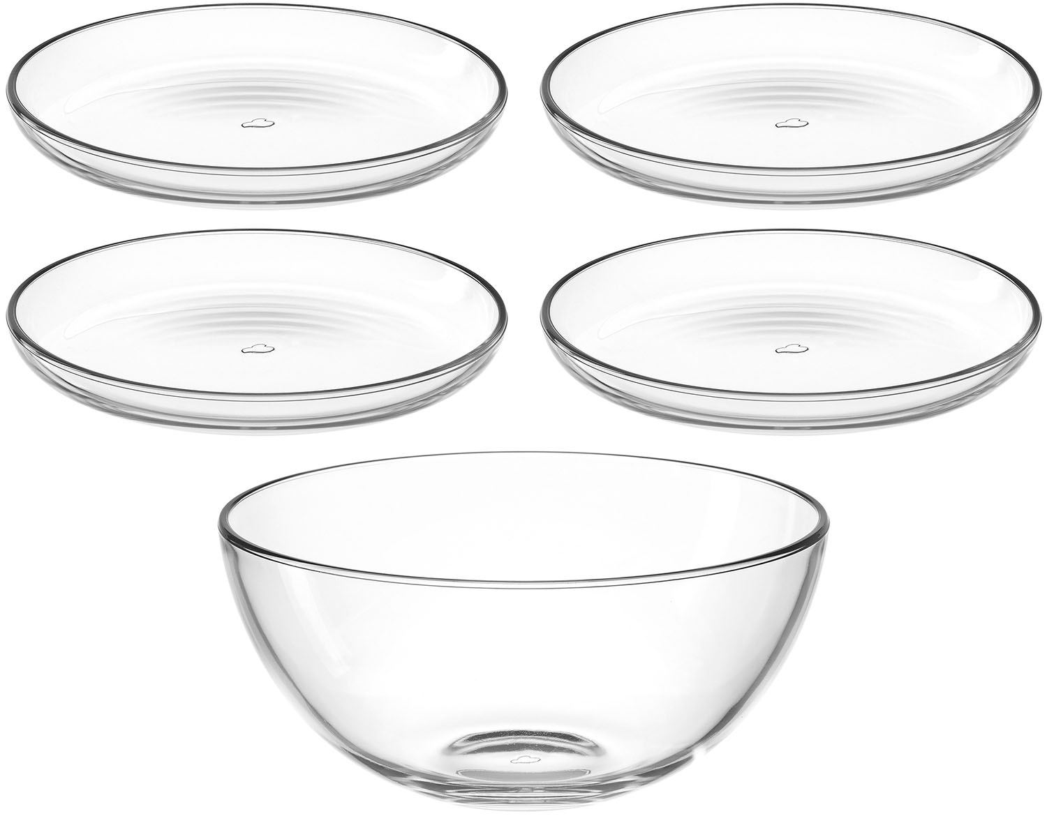 LEONARDO Schale "Schalen-/Teller-Set, 5er Set CUCINA, 4x Ø 18 cm & 1x Ø 21,5 cm" 5 Stk. aus Glas Spülmaschinengeeignet