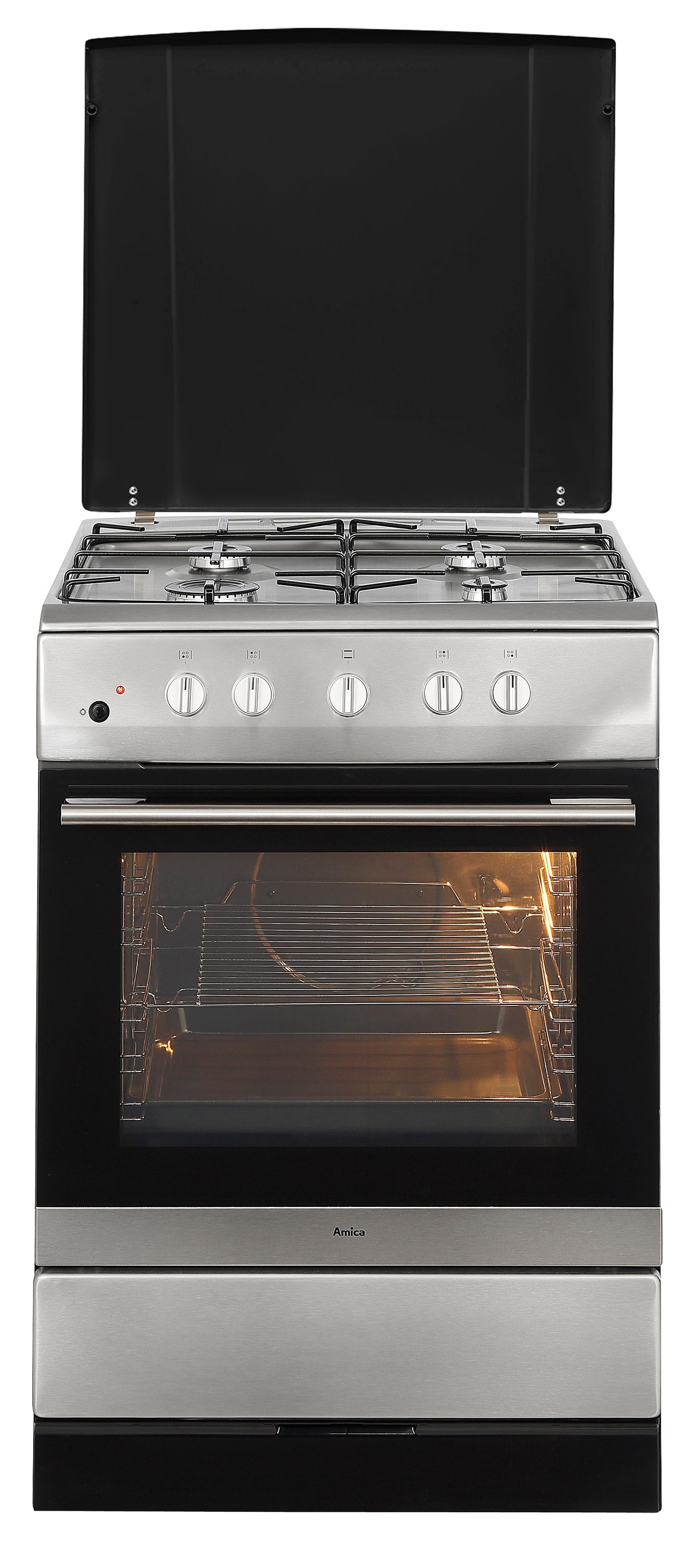 AMICA Gas-Standherd "SHGG 11668 E", silber, Herdsets, Klassisches Kochen mit direkter Gasflamme und vertrauter Bedienung