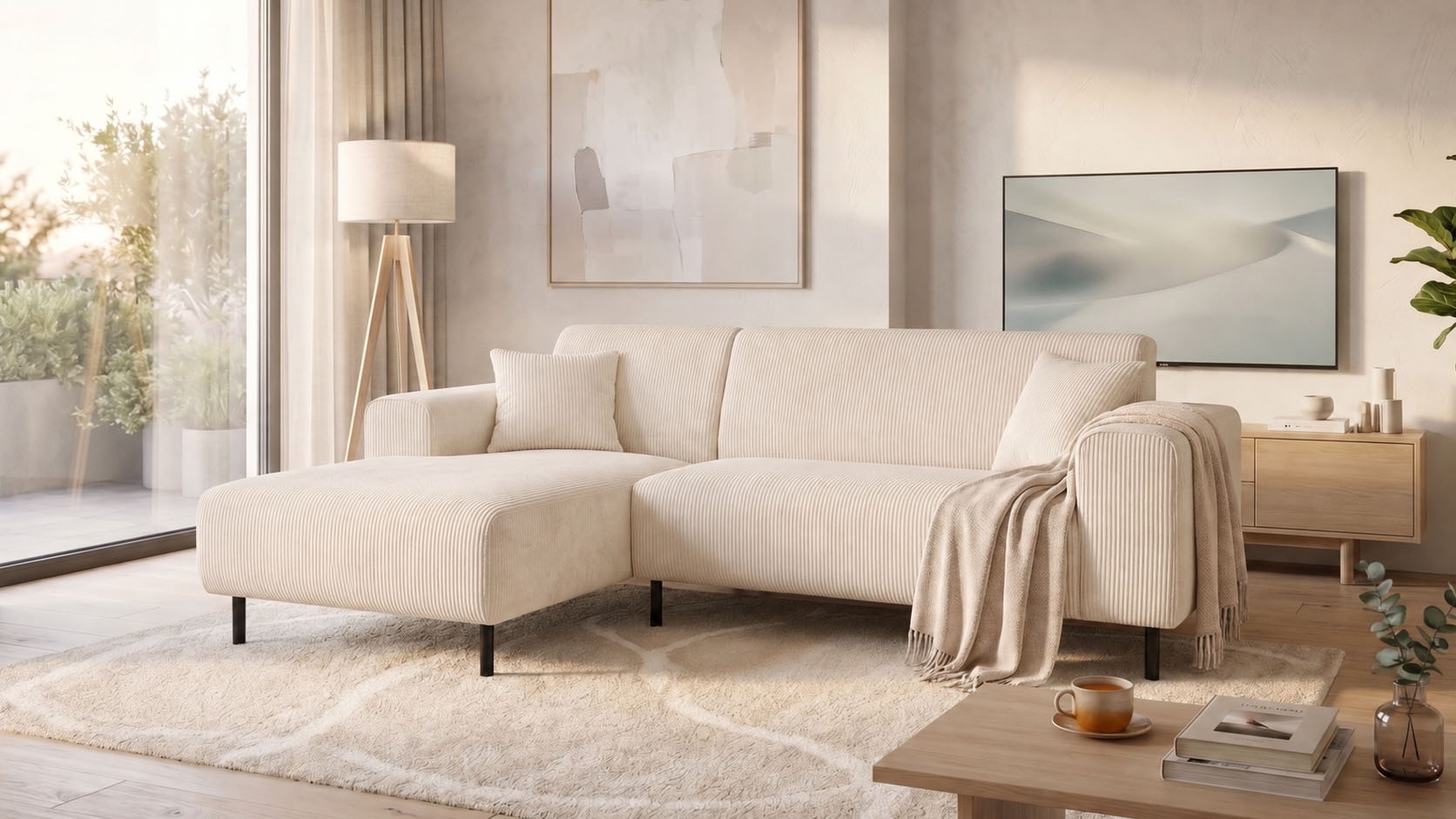 OTTO home Ecksofa "ARROS L-Form mit Wellenunterfederung, Maße B/T/H: 235/163/81 cm" incl. Zierkissen, mit Recamiere rechts/links bestellbar, auch in Cord