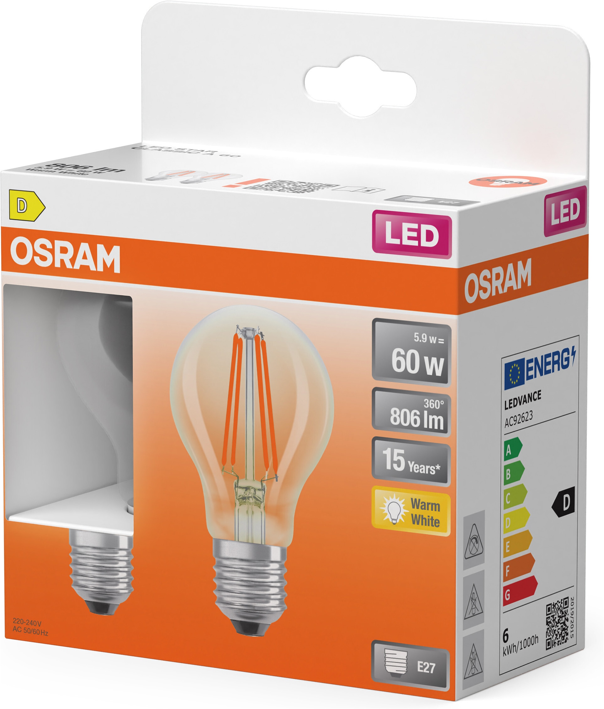 Osram LED-Leuchtmittel »LED-Lampe Star Kolbenform A60« E27 2 Stk. Warmweiß