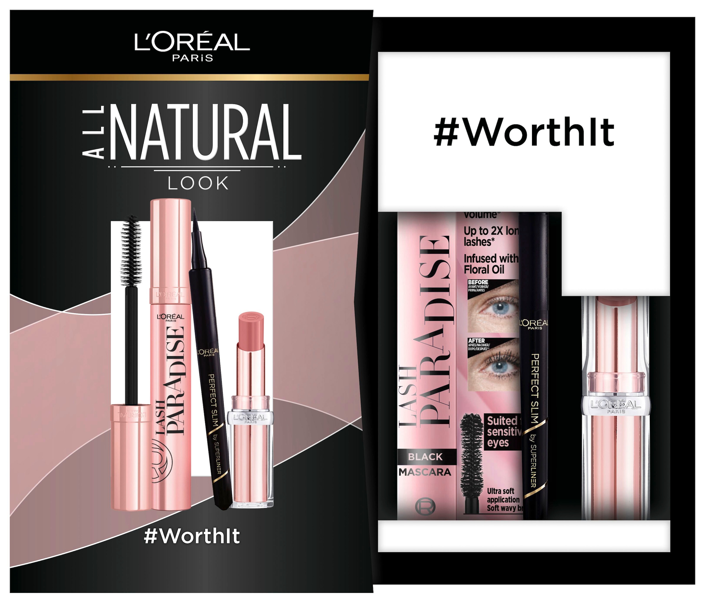 L'ORÉAL PARIS Schmink-Set »All Natural'-Set«, (Set, 3 tlg.), mit vielseitigen Kombinationsmöglichkeiten