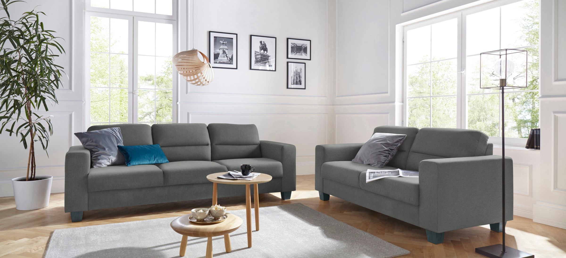 TRENDMANUFAKTUR 3-Sitzer »Chamber mit hohem Sitzkomfort«, in zeitloser Optik, Kopfstützen optional bestellbar