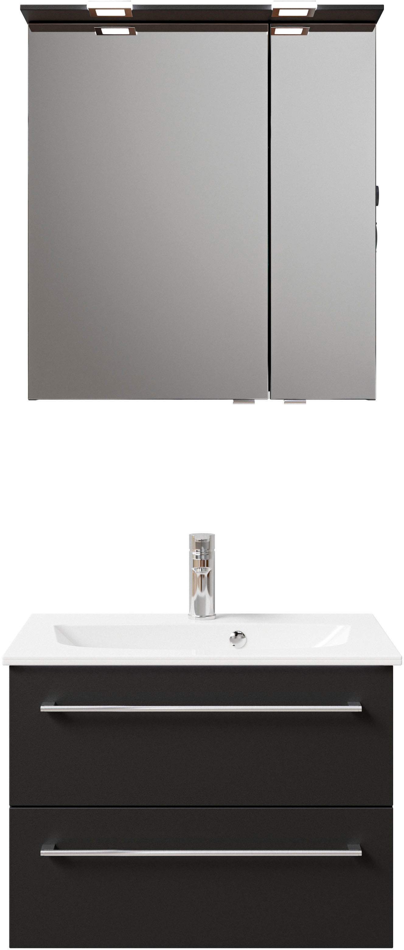 Saphir Badmöbel-Set »Serie 6025 2-teilig Mineralmarmor-Waschtisch mit LED-Spiegelschrank« 2 Stk. tlg.