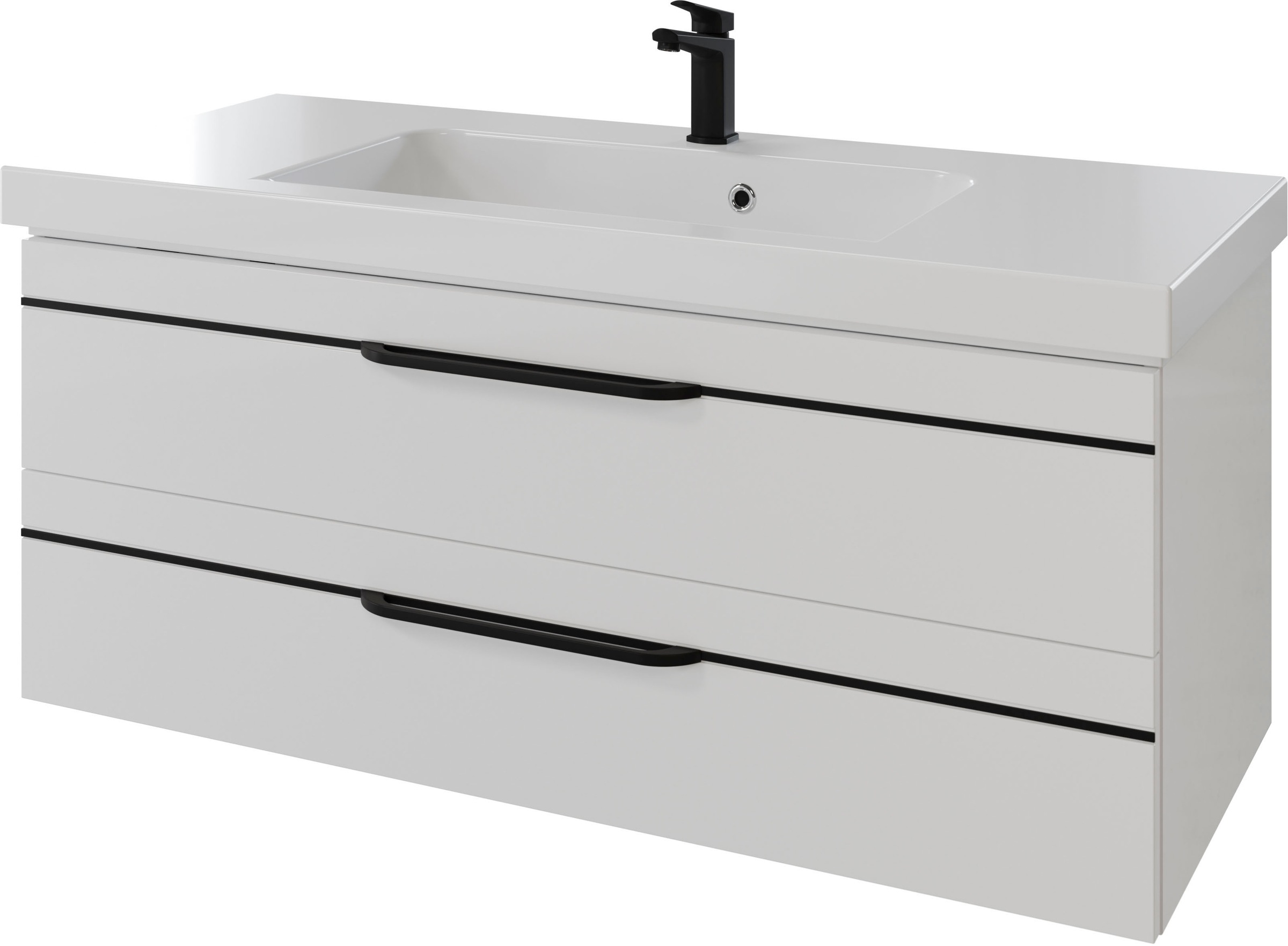 Thumbnail - Saphir Badmöbel-Set "Balto 2-teilig Mineralmarmor-Waschtisch mit LED-Spiegel, 123 cm breit" 2 Stk. tlg.