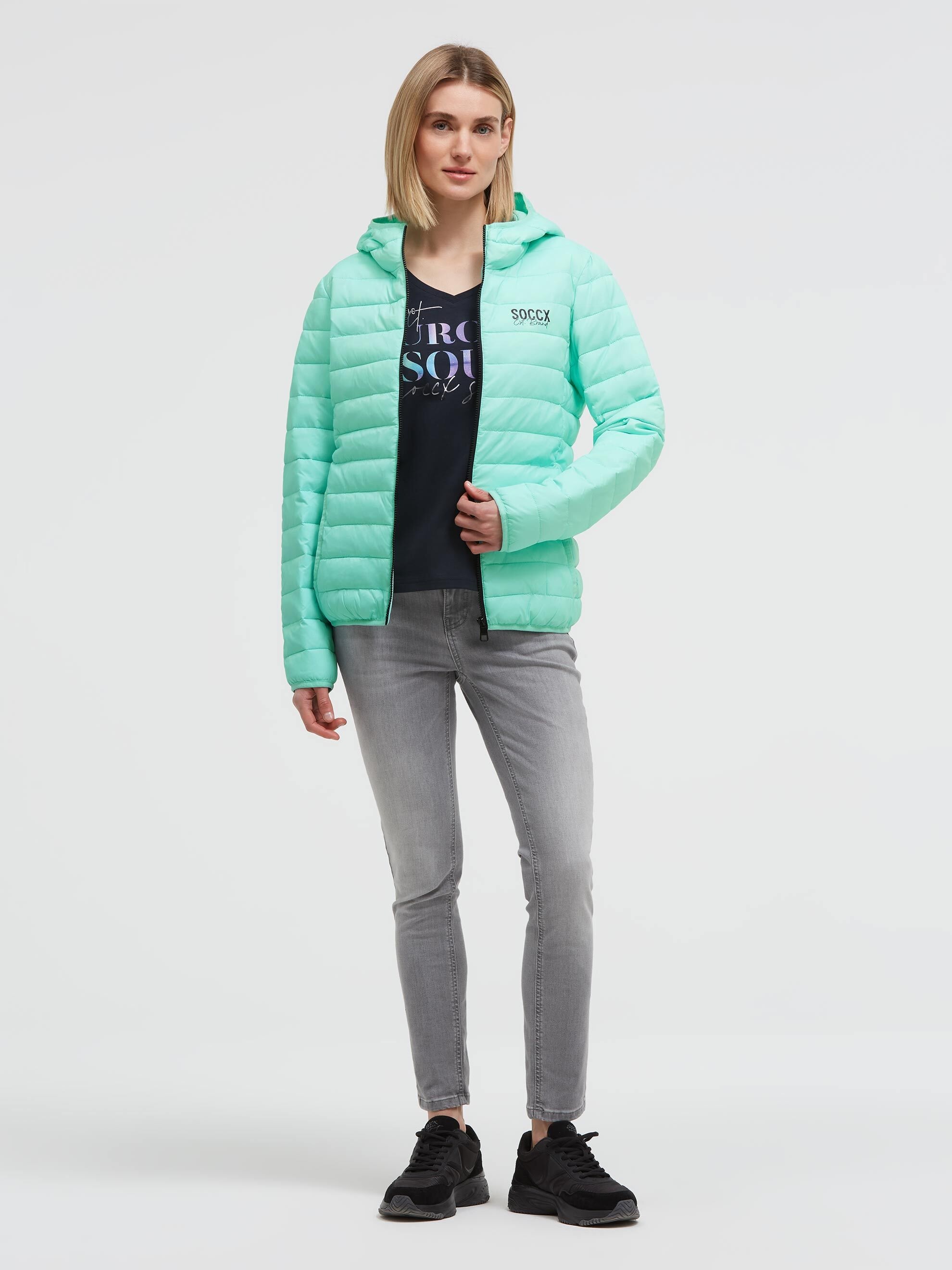 SOCCX Outdoorjacke mit Kapuze mit elastischem Saumabschluss