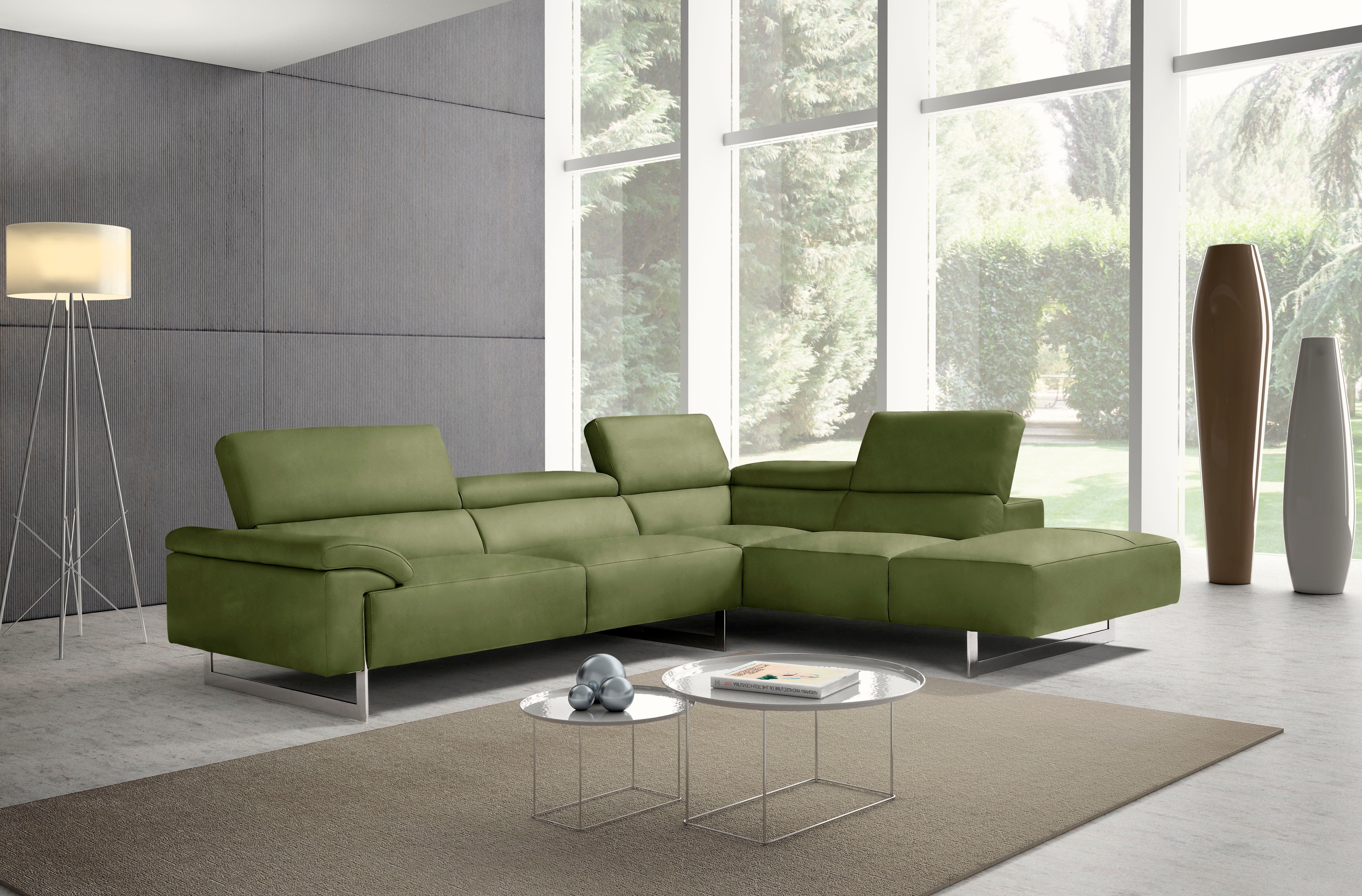 Egoitaliano Ecksofa "Malika, elegant und bequem, Designsofa, L-Form" mit Ottomane, inkl. Kopfteilverstellung und chromfarbenen Metallfüßen