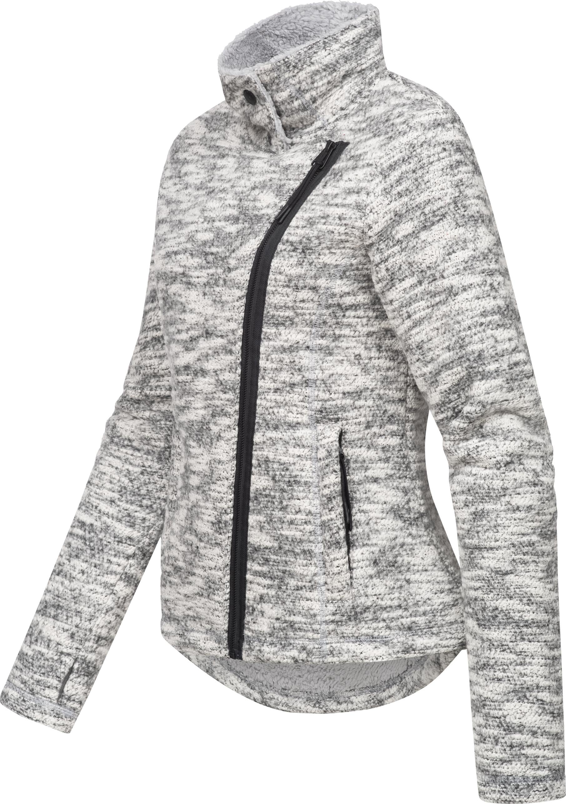 Ragwear Strickfleecejacke »Saskie Melange«, ohne Kapuze, Grob gestrickte Damen-Jacke mit Teddyfell-Futter