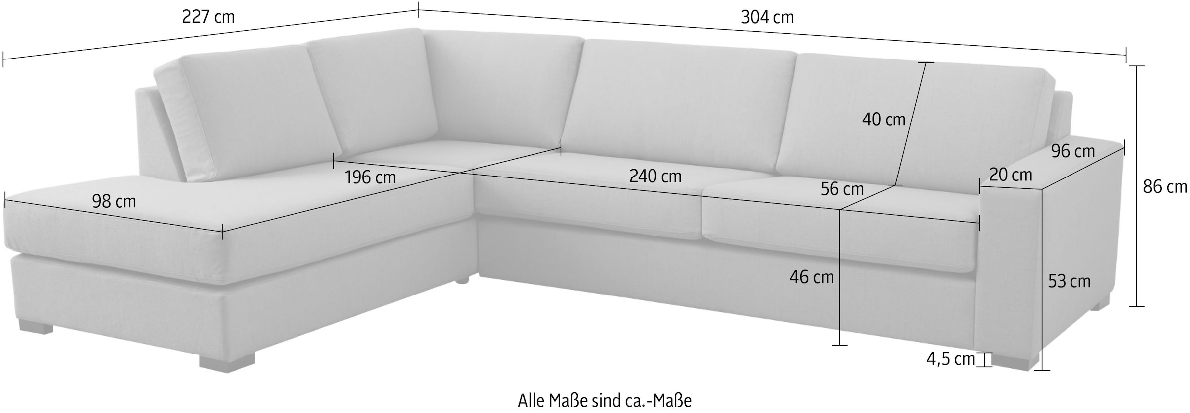 Home affaire Ecksofa »Branwell«, Breite 304 cm, Struktur fein, mit Wellenunterfederung