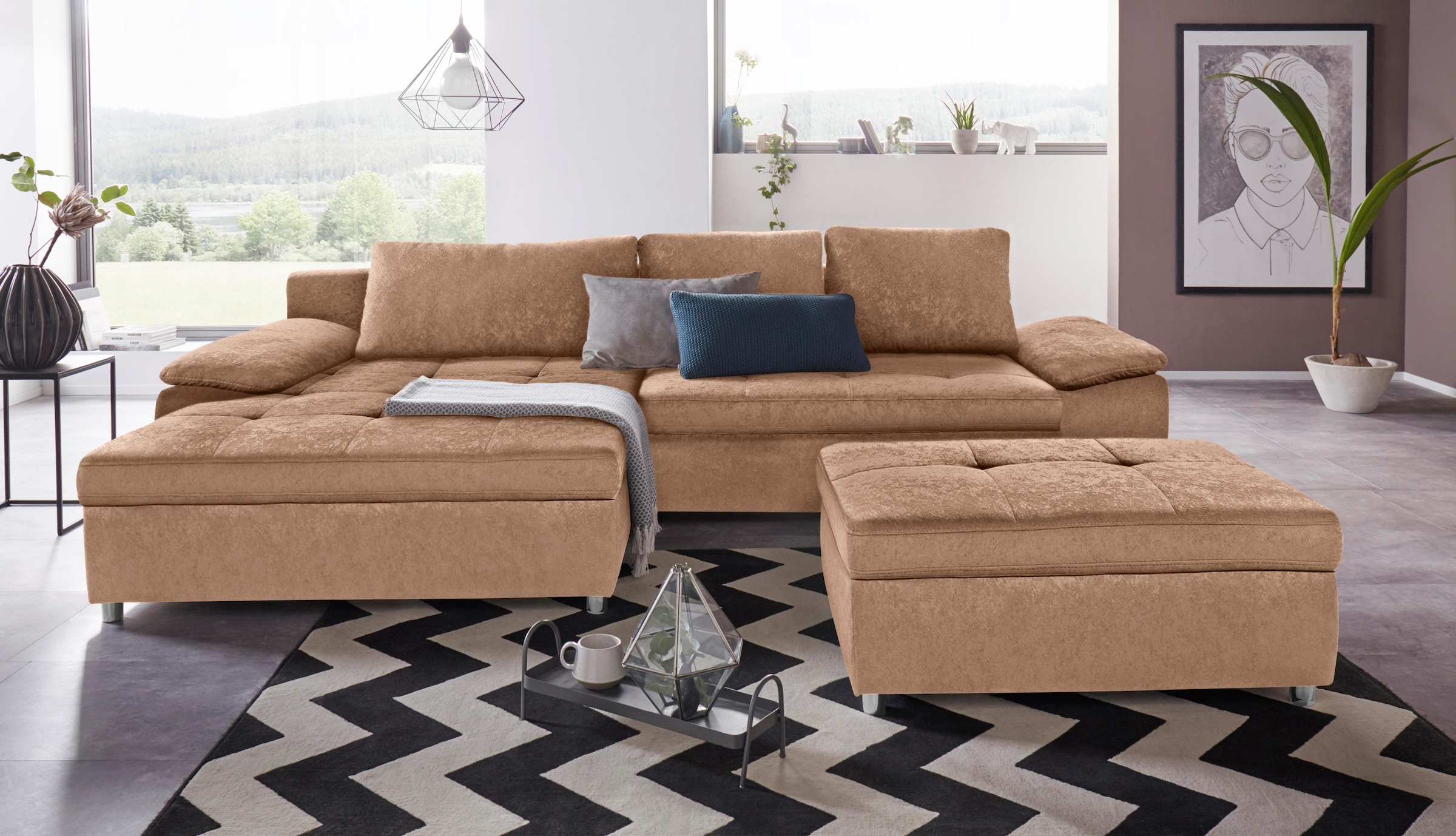 Home affaire Ecksofa "Labene L-Form" wahlweise mit Bettfunktion und Bettkas günstig online kaufen