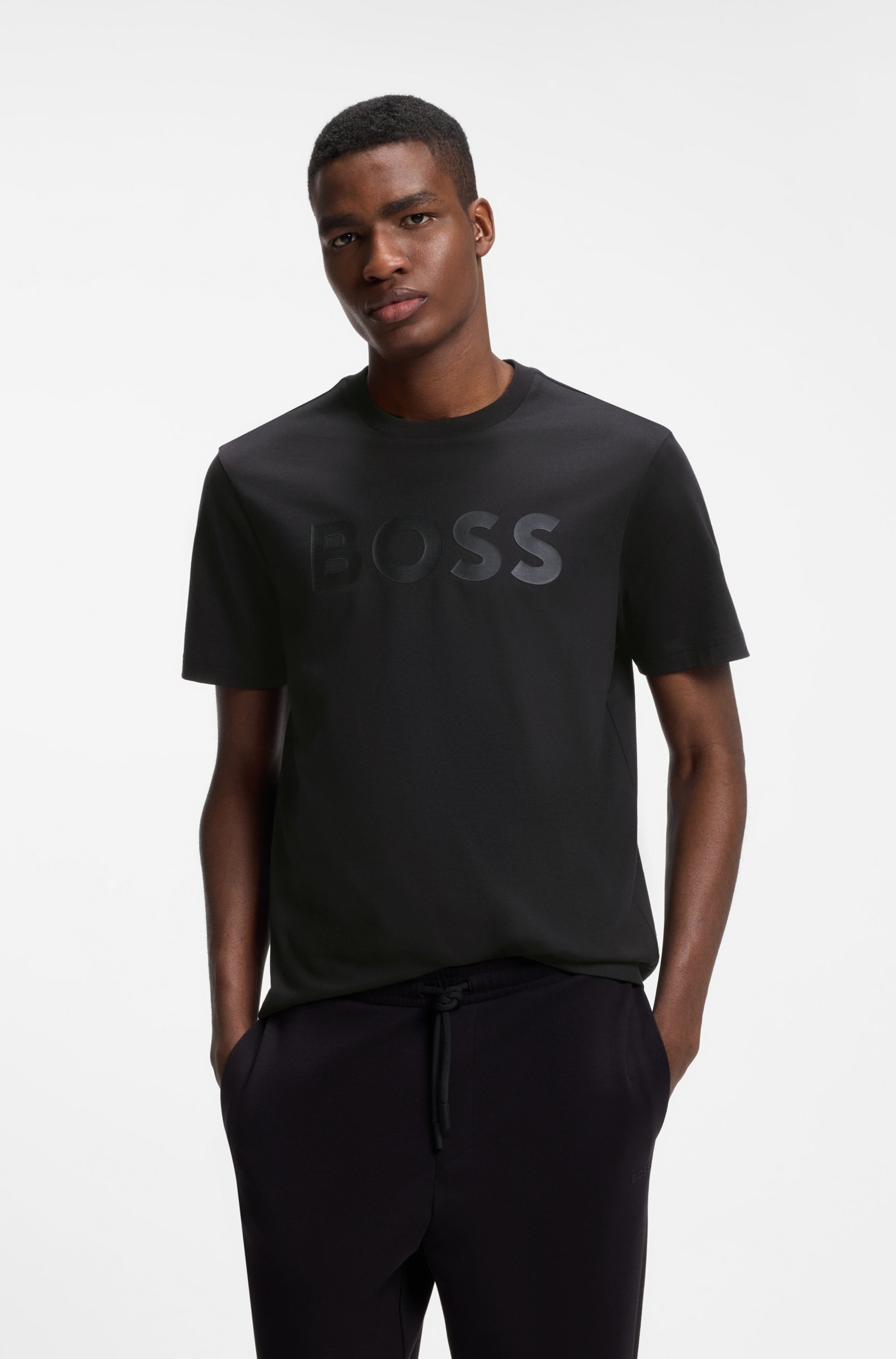 BOSS GREEN T-Shirt "TS Structure Logo" 100% Cotton, Regular Fit, Rundhalsausschnitt
