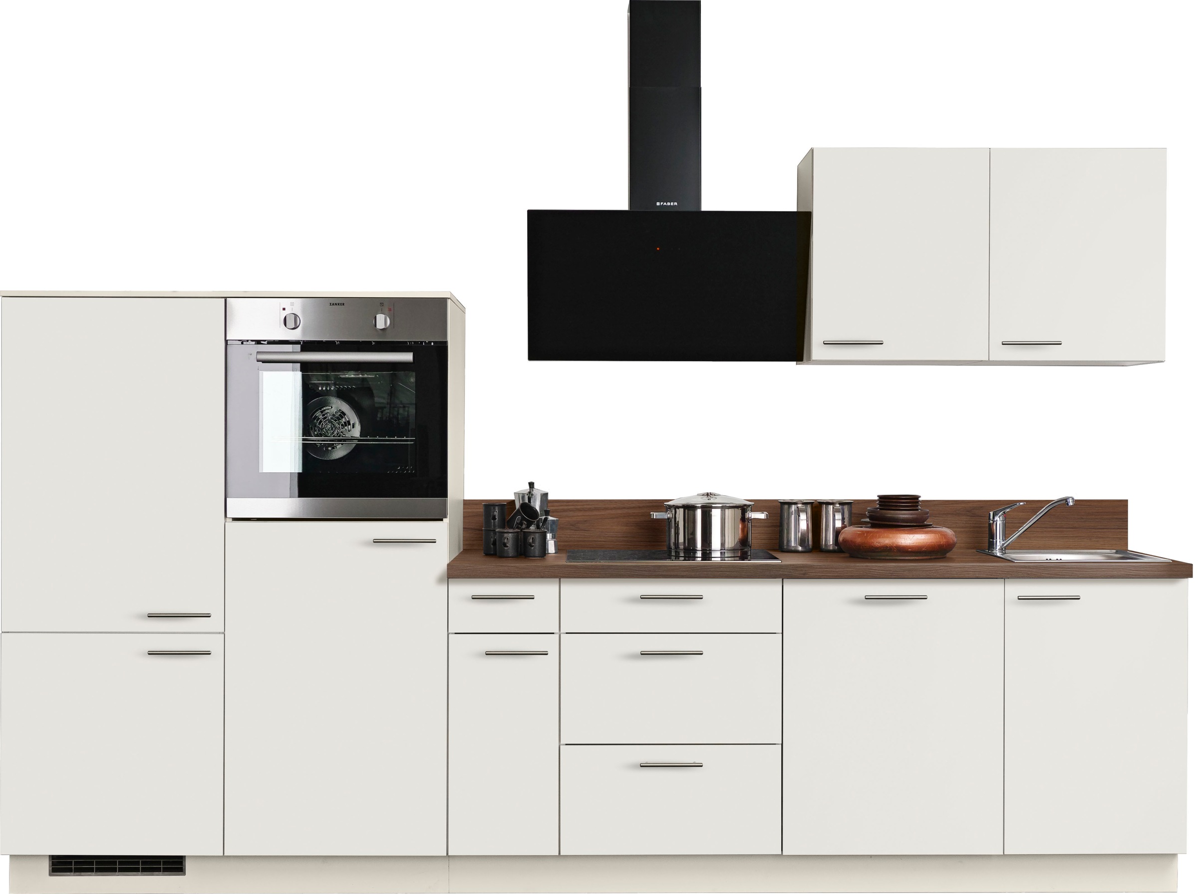 Kochstation Küchenzeile »KS-Scafa, vormontiert, mit höhenverstellbaren Füßen«, vormontiert, wahlweise mit E-Geräten, mit Soft-Close, Breite 320 cm