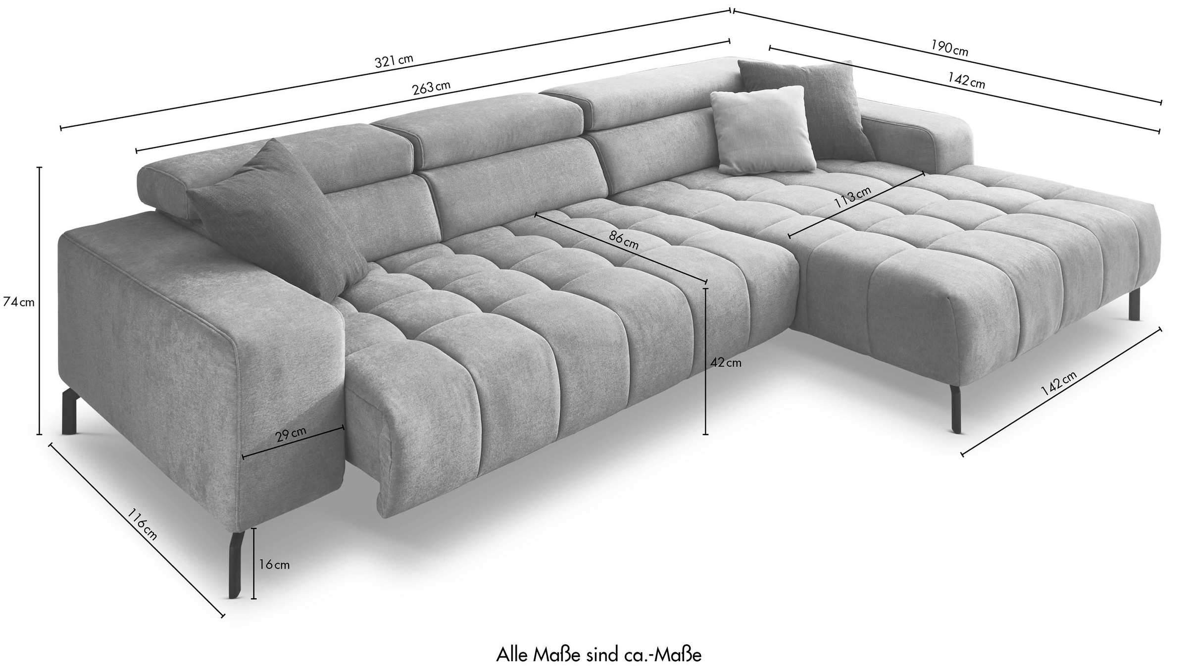 Die PlanBar Ecksofa »MP-IN18022 L-Form«, mit Kopfteilverstellung & Zierkissen, optional Sitztiefenverstellung