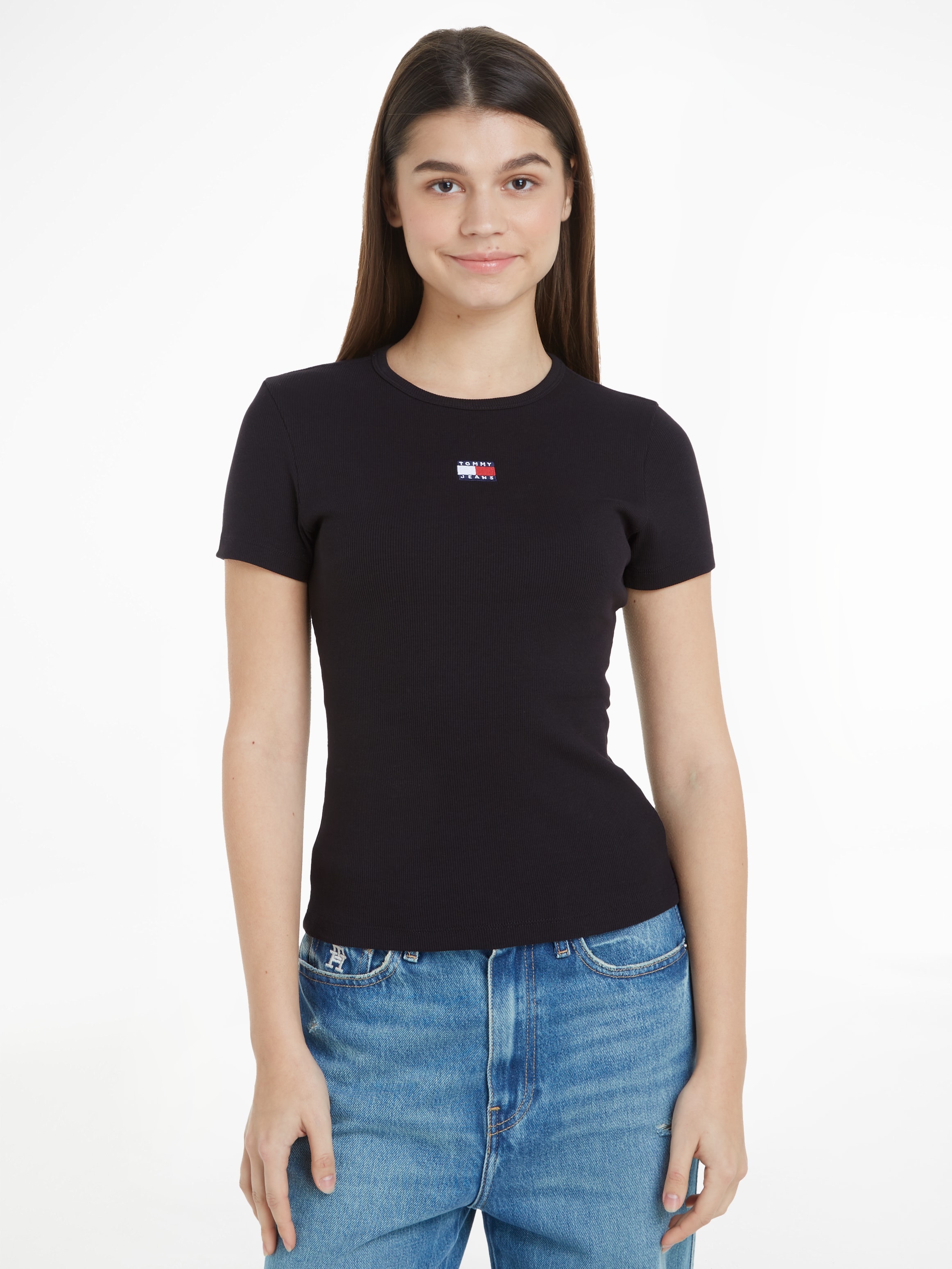 Tommy Jeans Kurzarmshirt "TJW SLIM BADGE RIB TEE", in gerippter Struktur günstig online kaufen