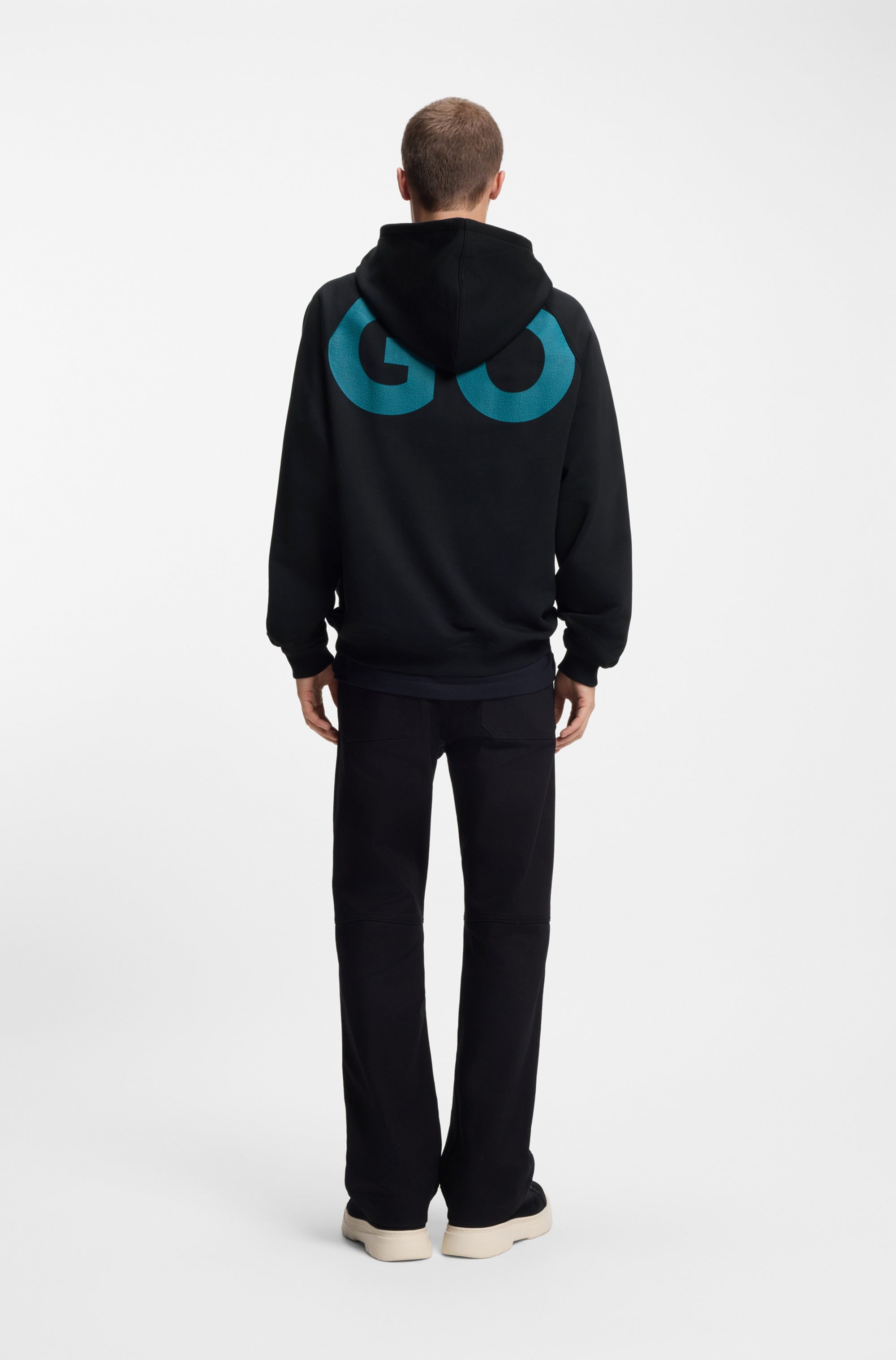 HUGO Blue Hoodie , Loose Fit, Druck vorne und hinten, Kapuze mit Kordelzug, Kängurutasche
