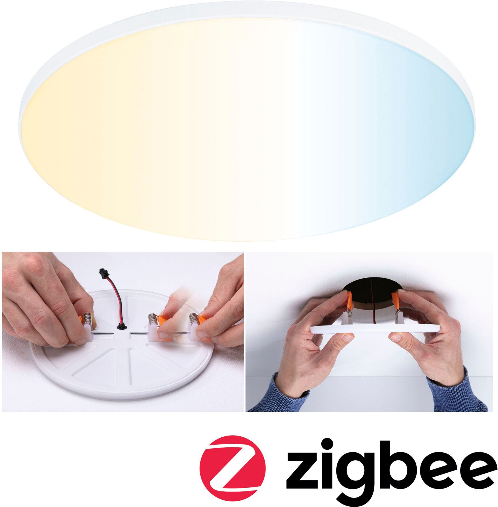 Paulmann LED Einbauleuchte »Veluna VariFit Edge IP44 rund 200mm 1400lm Tunable White Weiß dimmbar« 1 Stk. Tageslichtweiß LED Einbaupanel ZigBee, App steuerbar