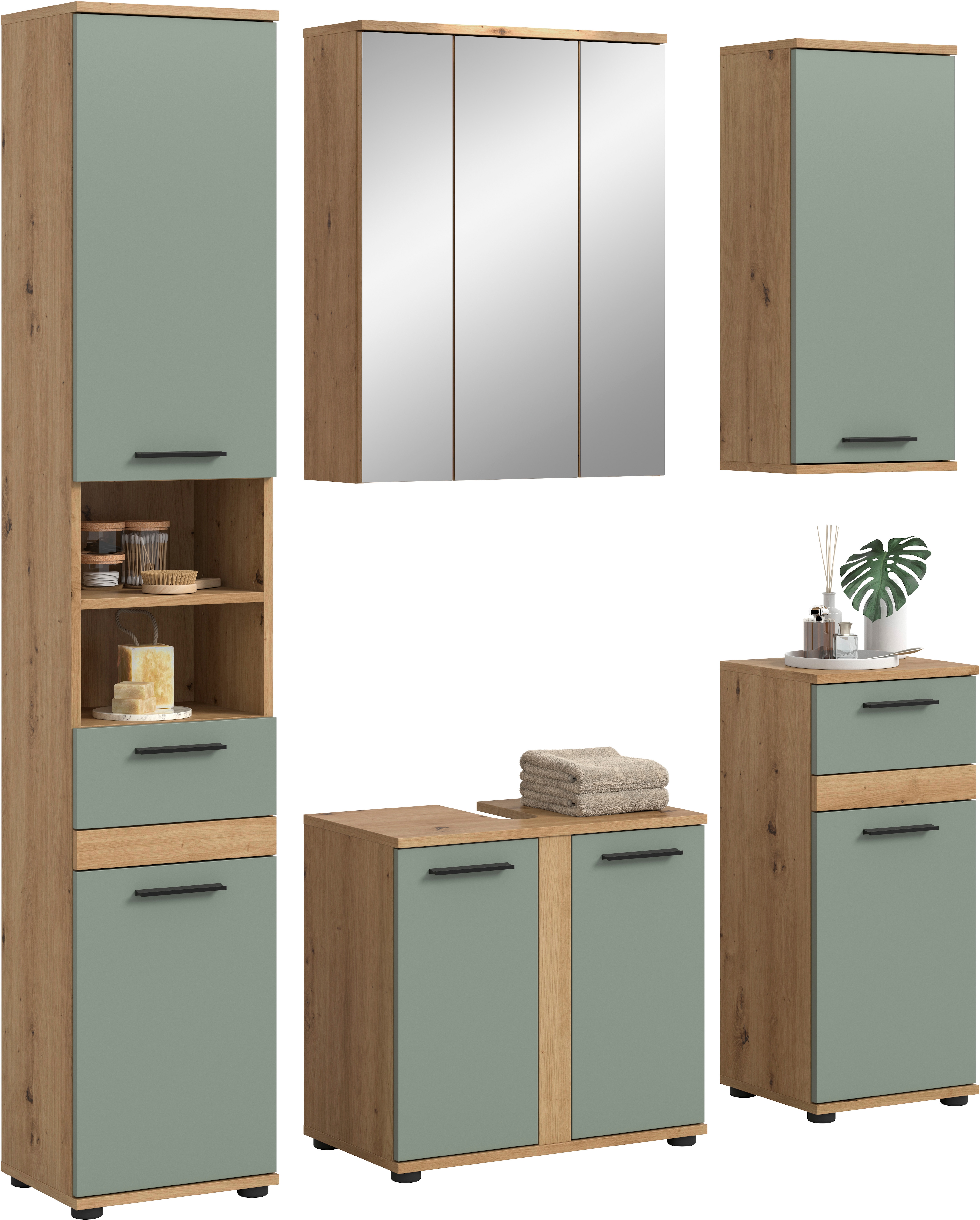 welltime Badmöbel-Set "LUCCA, 5-teilig, MDF Hochglanzfront, bestehend aus:" Set, 5 Stk. tlg.