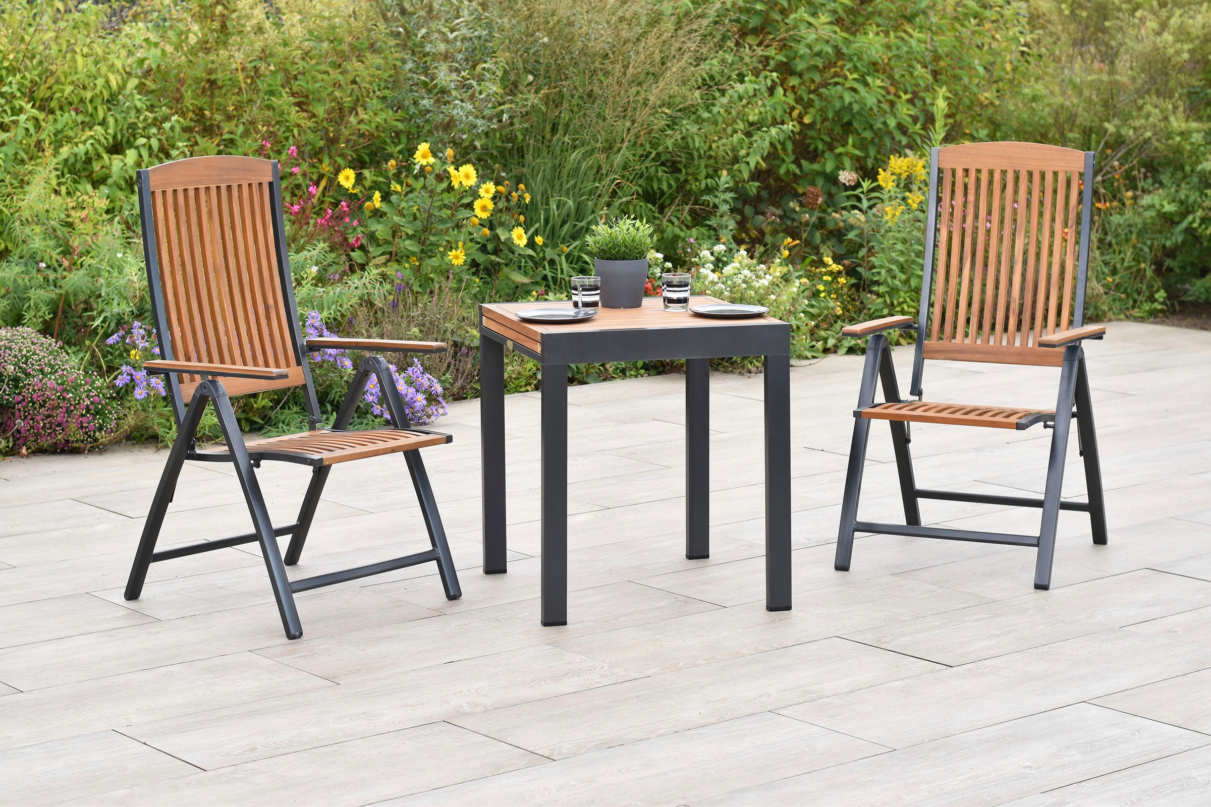 MERXX Balkonset »Athos« Set, 3 tlg. inkl. 2 Klappsessel, 1 Balkonausziehtisch