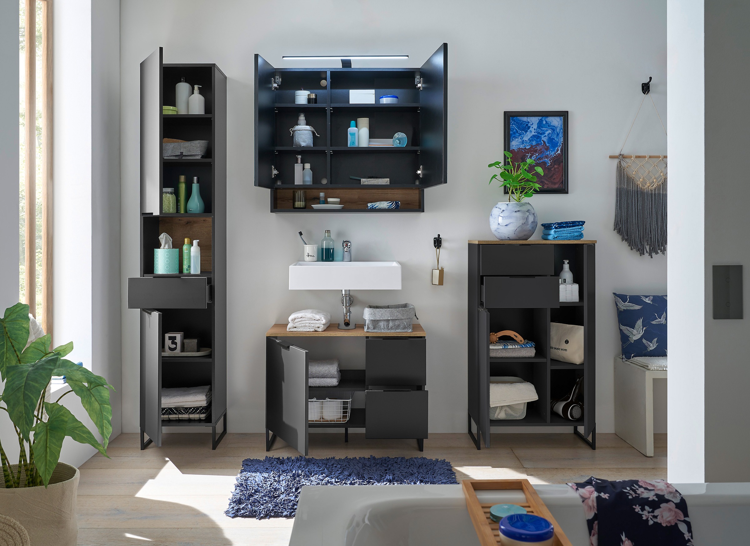 BASIC by Balculina Waschbeckenunterschrank »Denver Waschbeckenunterschrank, Badezimmerschrank BxHxT 80x60x35«, (1 St.), Breite 80 cm, Tür L/R montierbar, Softclose