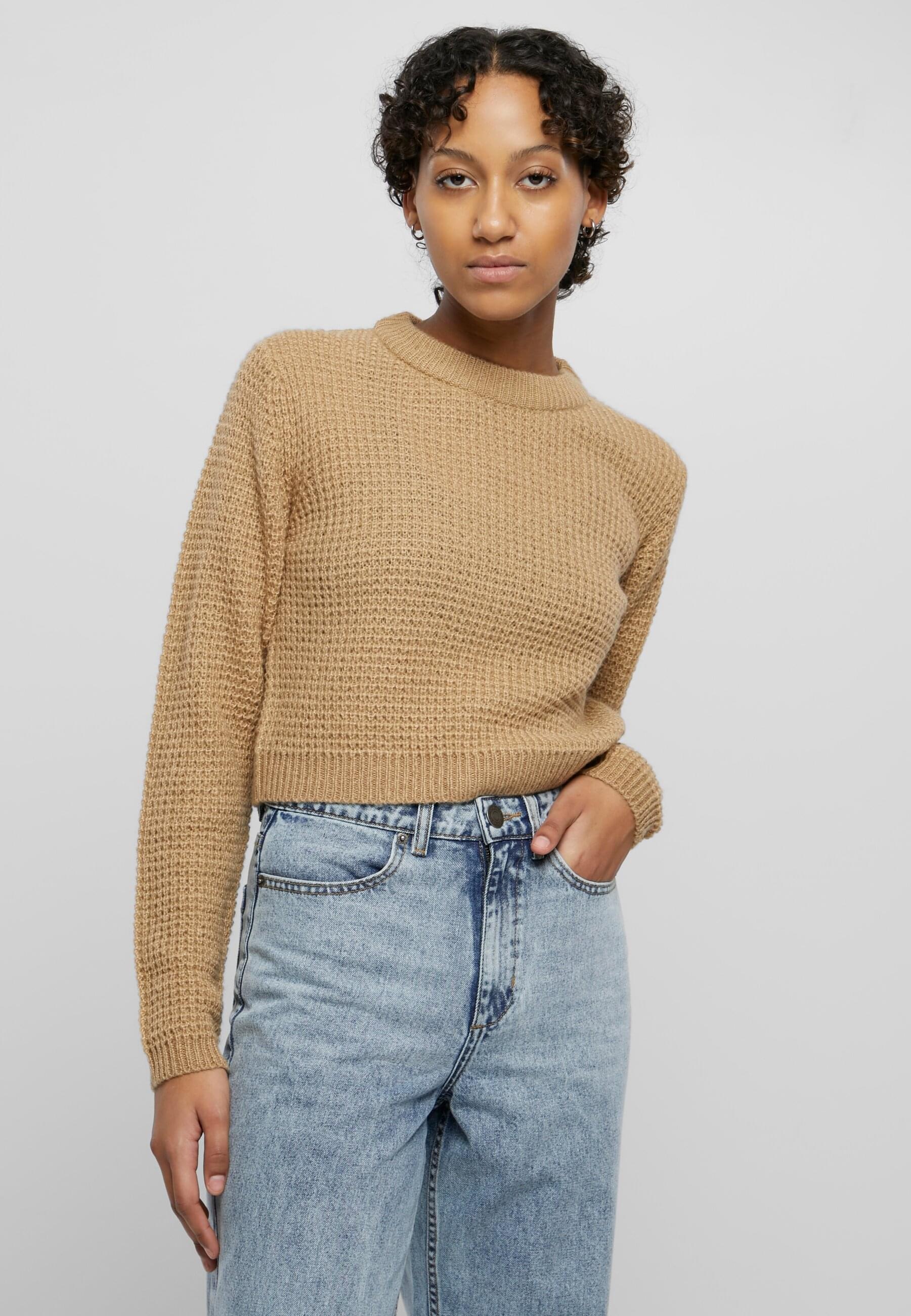 URBAN CLASSICS Rundhalspullover »Urban Classics Damen Ladies Short Waffle Sweater«, (1 tlg.)