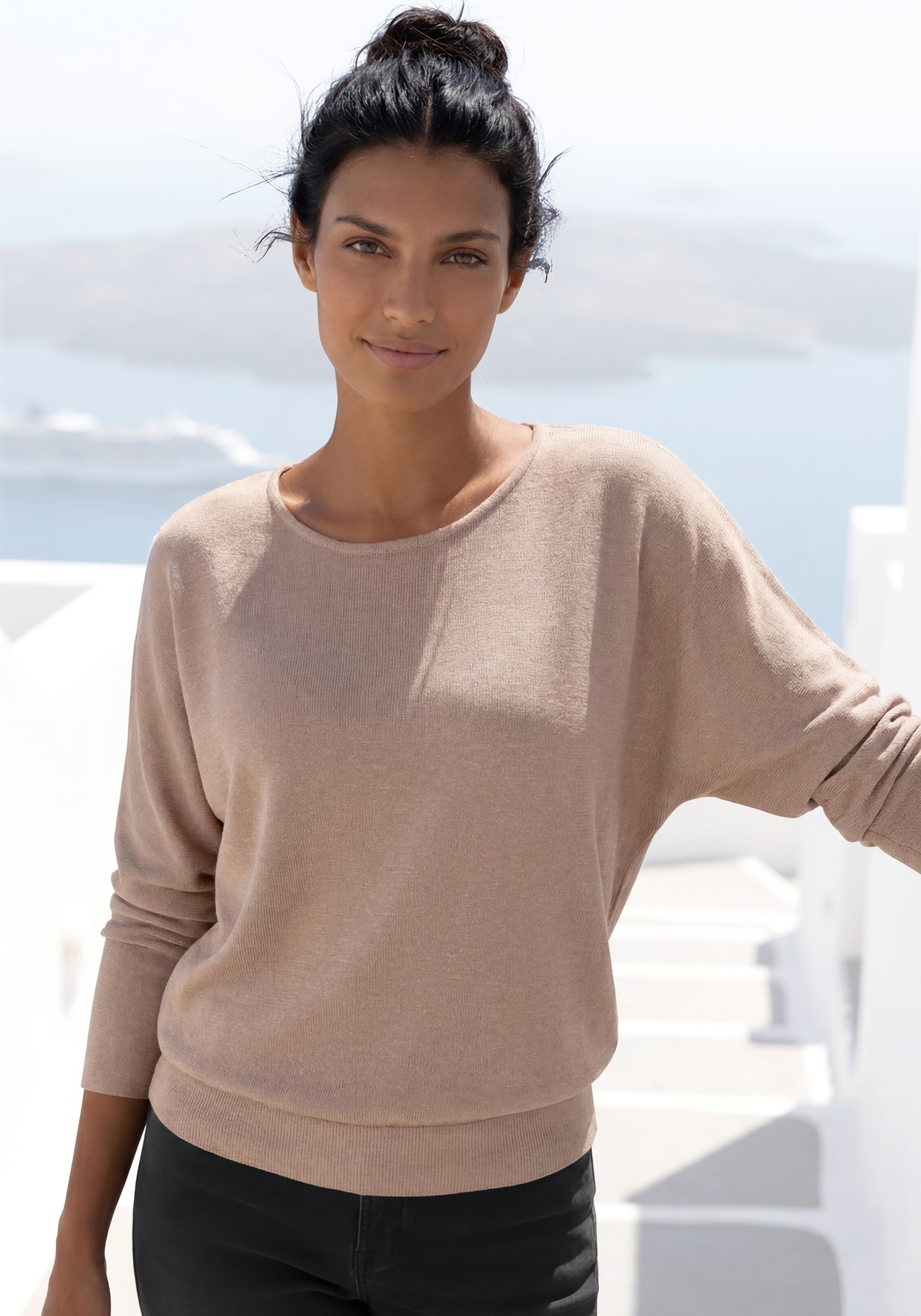Vivance Langarmshirt "mit breitem Bund" aus strukturiertem, luftigem Feinstrick mit Viskose