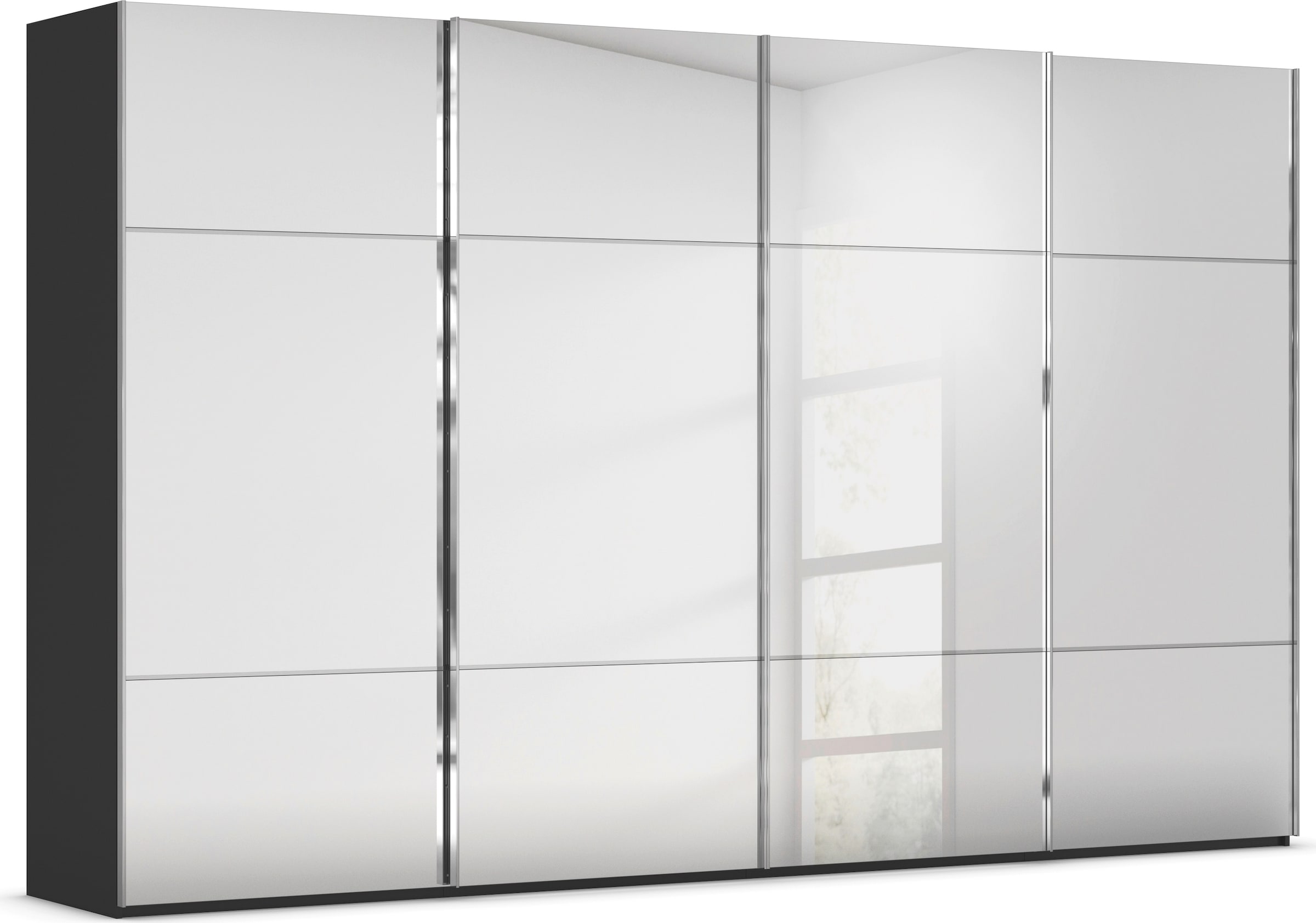 rauch Schwebetürenschrank "Kleiderschrank Schrank Garderobe Schlafzimmerschrank SCALE-TRIO" edle dreigeteilte Front mit 2 Zierleisten Spiegelfront MADE IN GERMANY