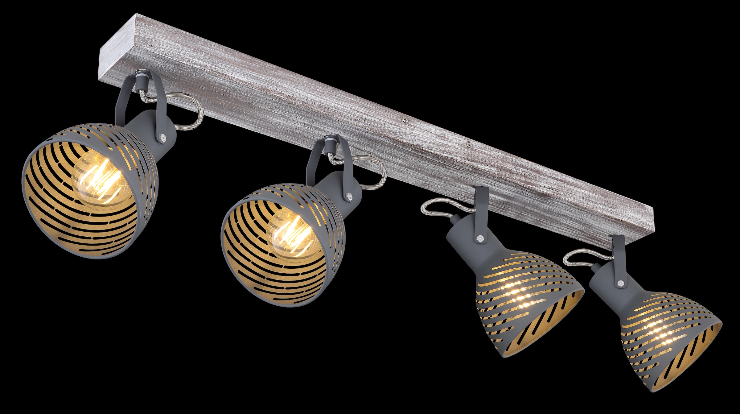 GLOBO LIGHTING Deckenspot »MORI« E27 1 Stk. Holz-Strahler antik weiß getüncht, Metall grau-blau, E27 4x40W