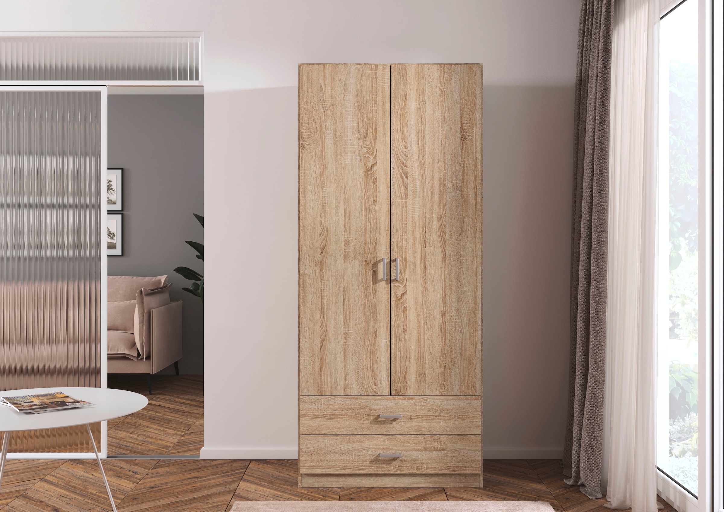 rauch Drehtürenschrank "Kleiderschrank Garderobe GAMMA Breite 91 cm" in 3 Ausstattungen BASIC/CLASSIC/PREMIUM (inkl. SOFT-CLOSE-Funktion), mit Schubladen, verschiedene Griff-Varianten TOPSELLER MADE IN GERMANY