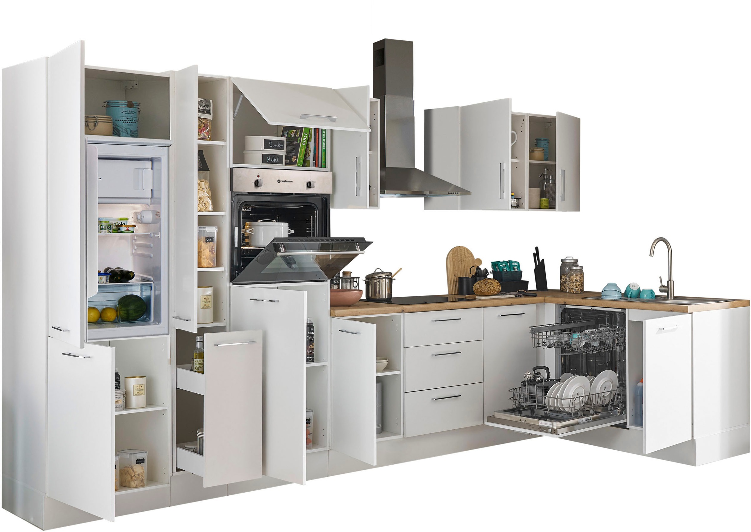 BASIC by Balculina Winkelküche »Turin«, Stellbreite 370x175 cm, wahlweise mit E-Geräten