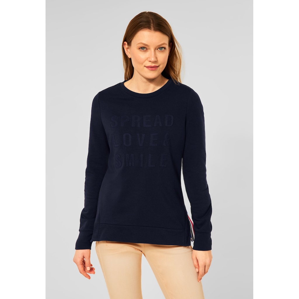 Damenmode Shirts & Sweatshirts Cecil Sweatshirt, mit Wording dunkelblau