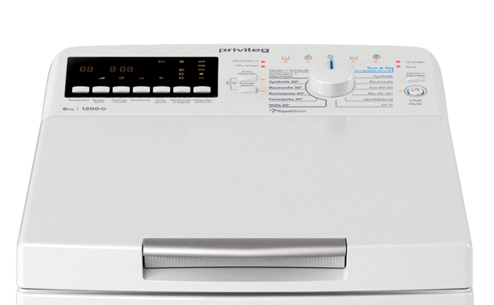 Privileg Waschmaschine Toplader »PWT A616P N«, 6 kg, 1200 U/min, Turn&Go, Rapid Wash, Mix 45 min. bei voller Beladung, extra Spülen