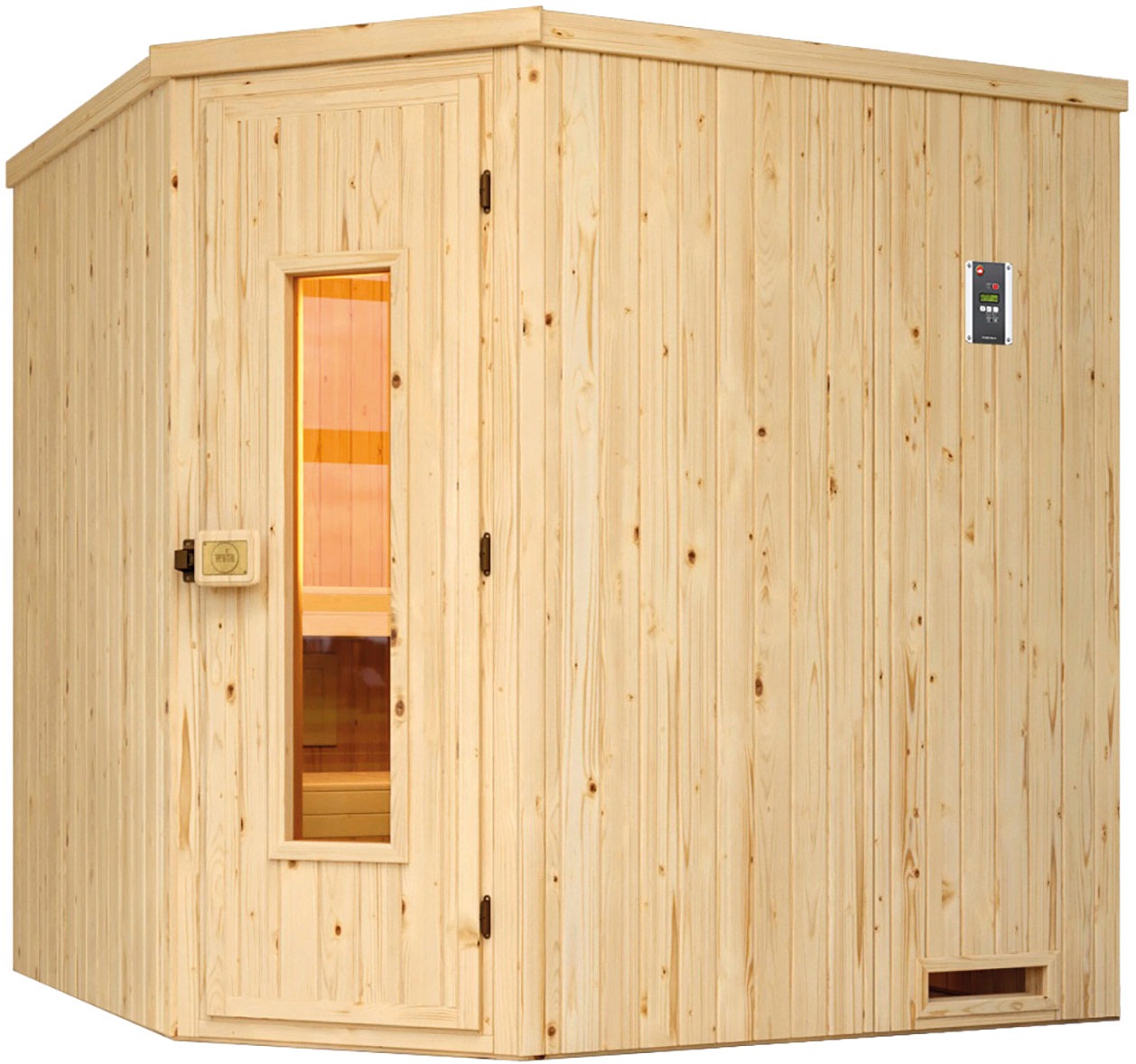 weka Sauna »Element-Ecksauna VARBERG 2«, vorgefertigte Elemente, isolierte Holztür