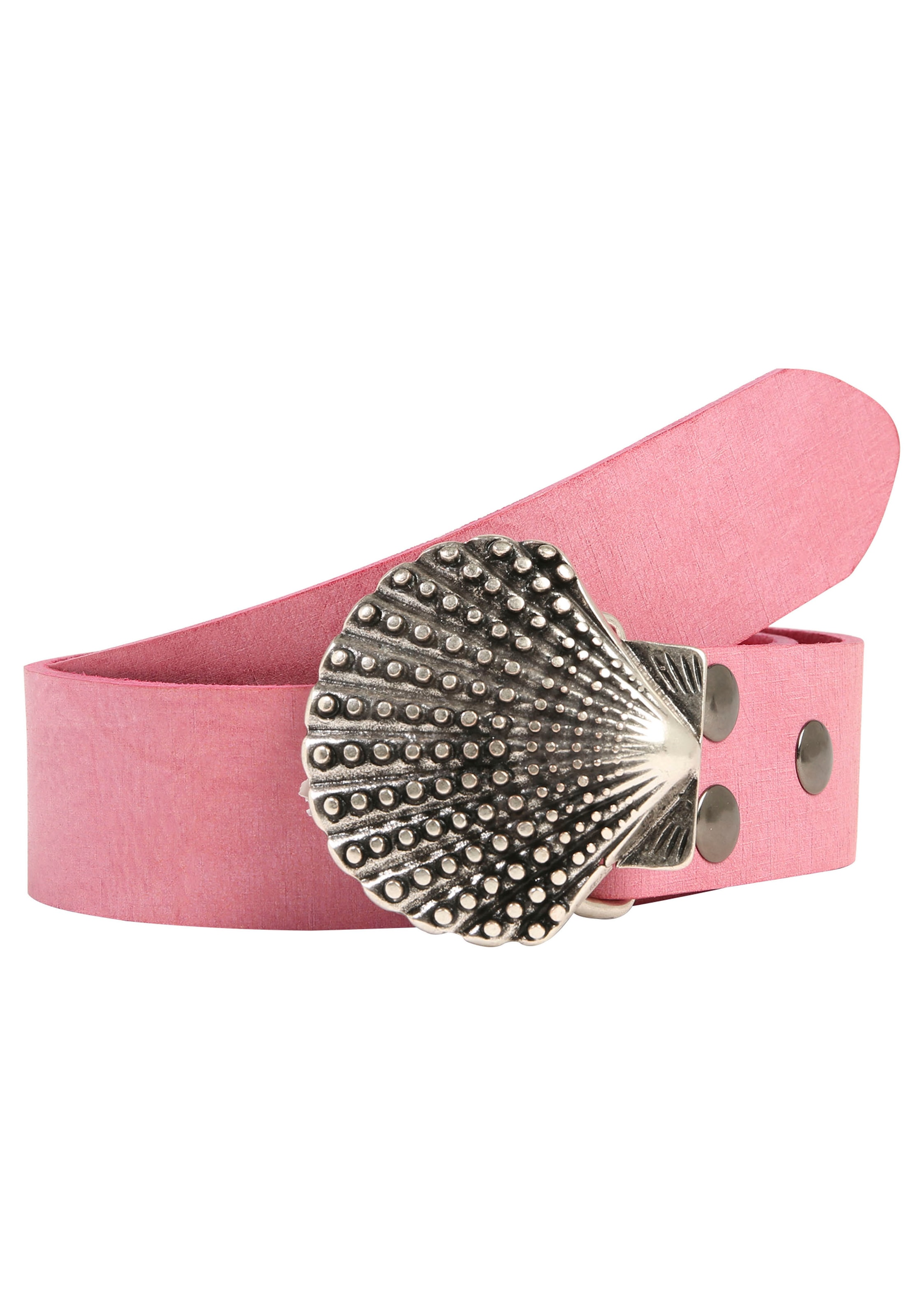 Damen Ledergürtel, pink, Gr. 120, RETTUNGSRING GÜRTEL, unifarben, Leder, Gürtel, mit austauschbarer Schließe »Muschel Nieten«