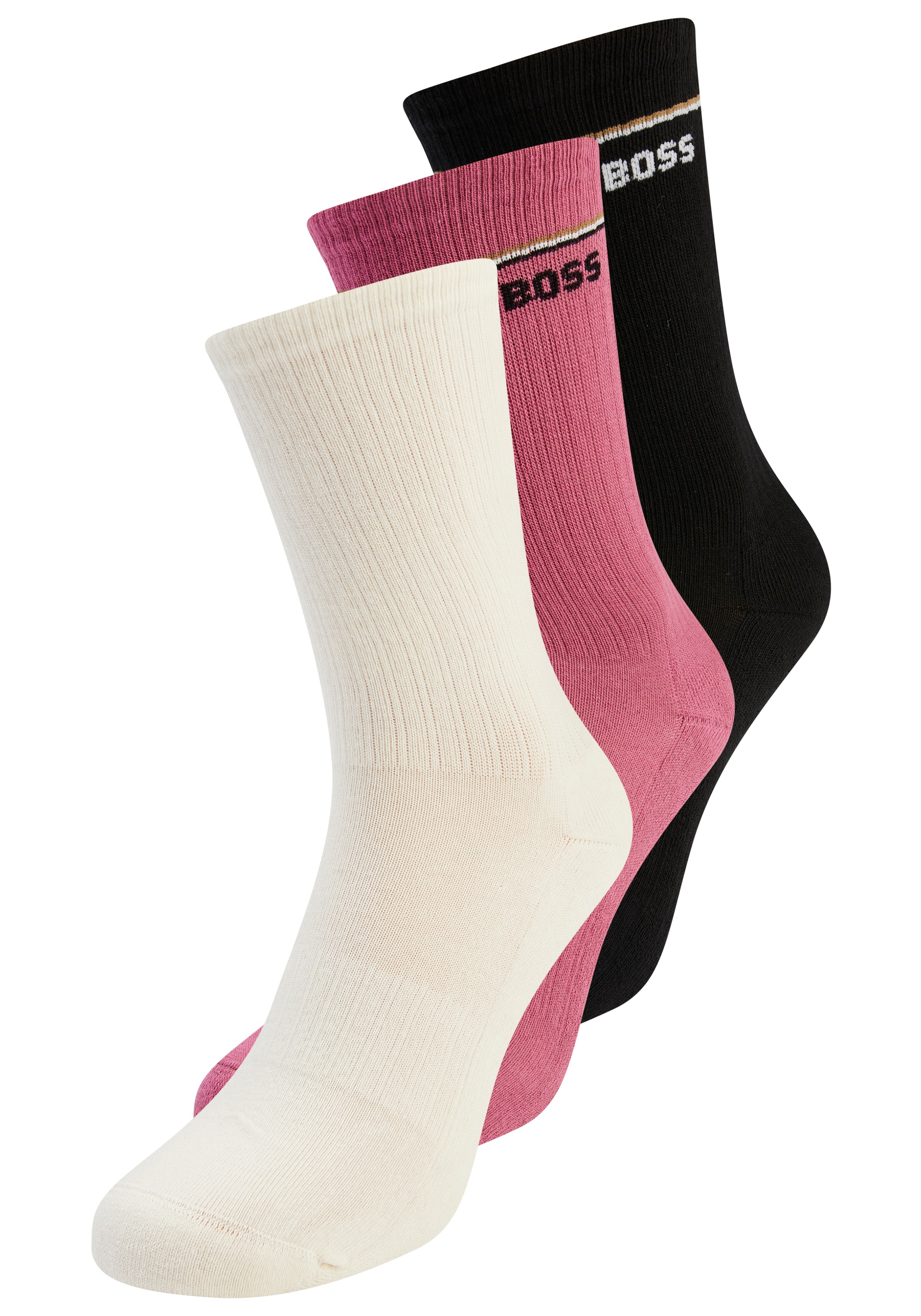 BOSS Basicsocken "3P QS Iconic CC SP W" 3 Paar tlg. kontrastfarbene Details günstig online kaufen