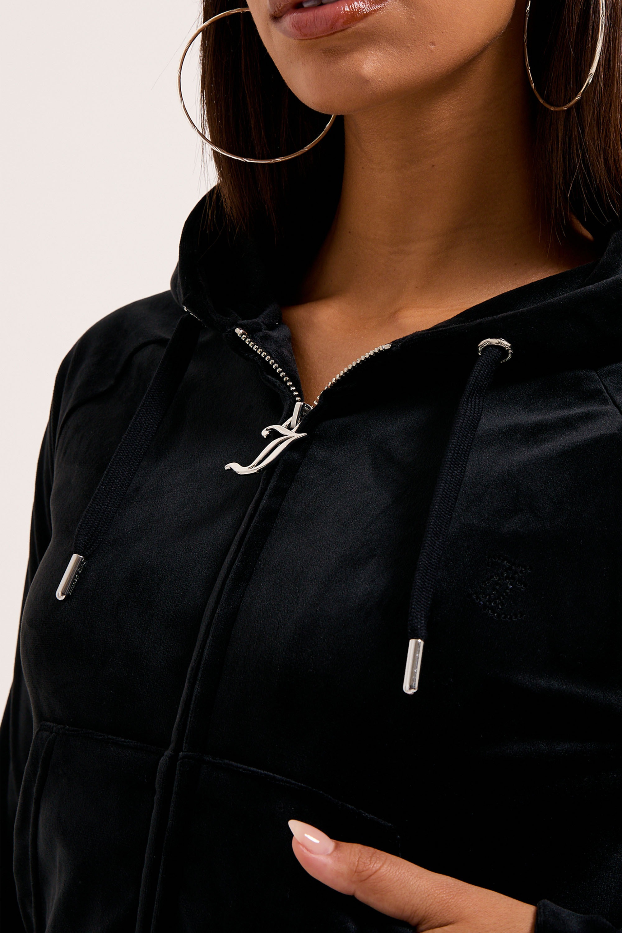 Juicy Couture Kapuzennickijacke »MADISON COL OUT HOODIE. Damen« mit Kapuze Trainingsjacke Damen, Sweatjacke mit Kapuze, Velour, mit Glitzer, Sale