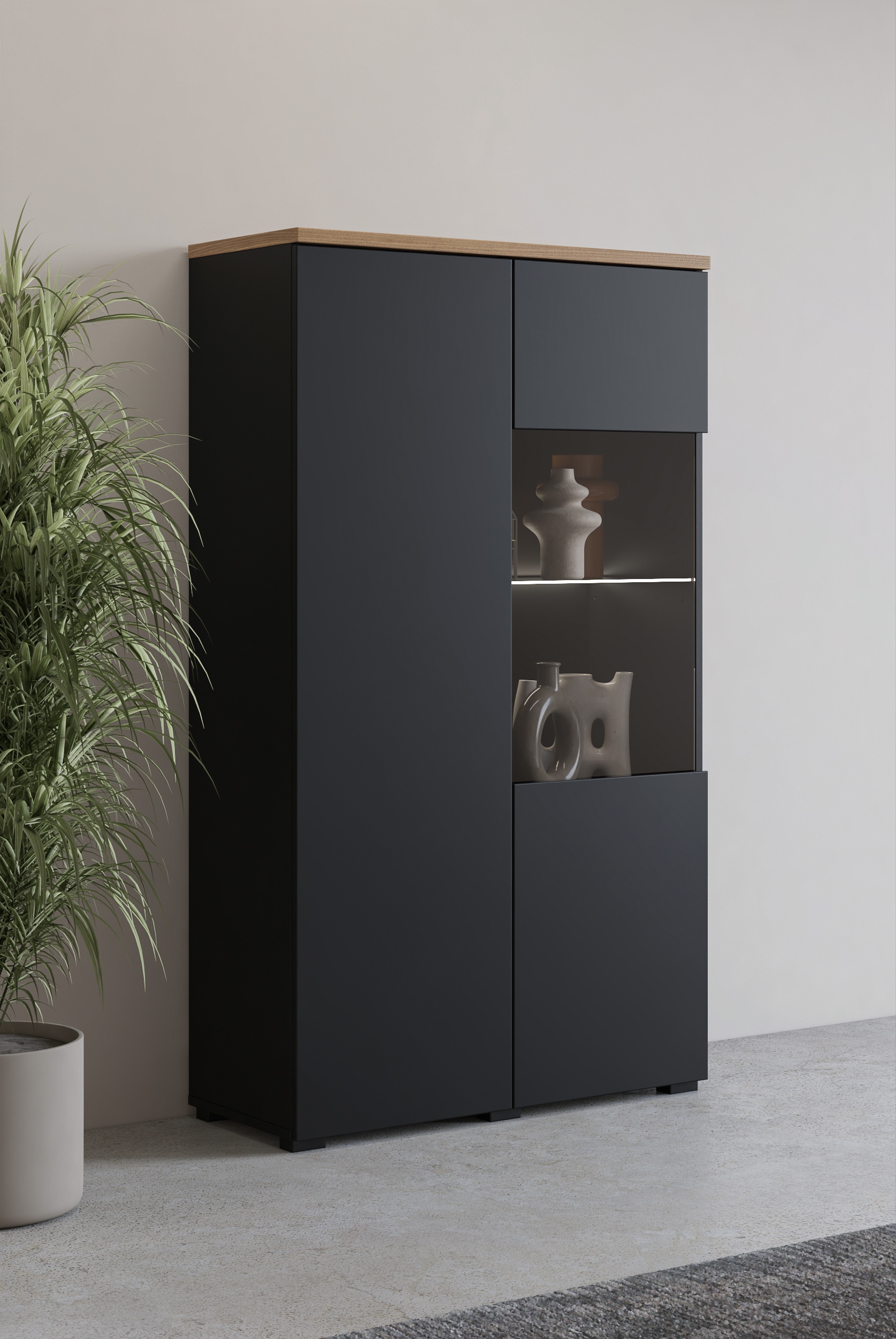 OTTO home Vitrine "Modo, Breite 80 cm, moderner griffloser Vitrineschrank" Vitrine mit viel Stauraum, Einlegeböden verstellbar, Glastür