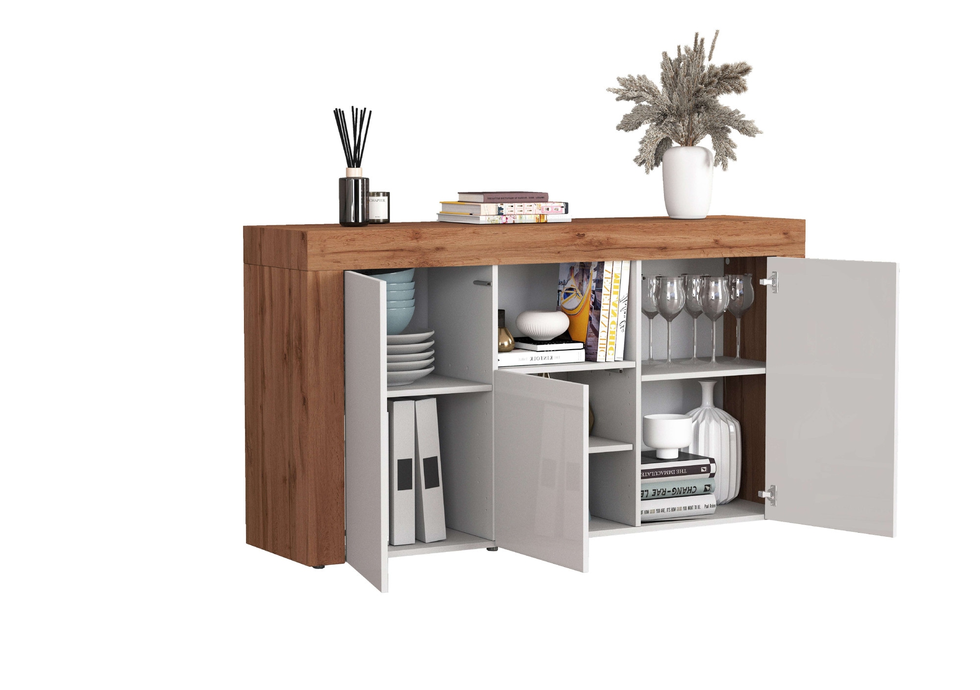 INOSIGN Sideboard »CHRONOS Breite 155 cm mit 3 Türen, 1 offenes und 6 geschlossene Fächer«, (1 St.), Sideboard,Kommode, Schrank, Grifflos mit Push to Open, Made in Italy