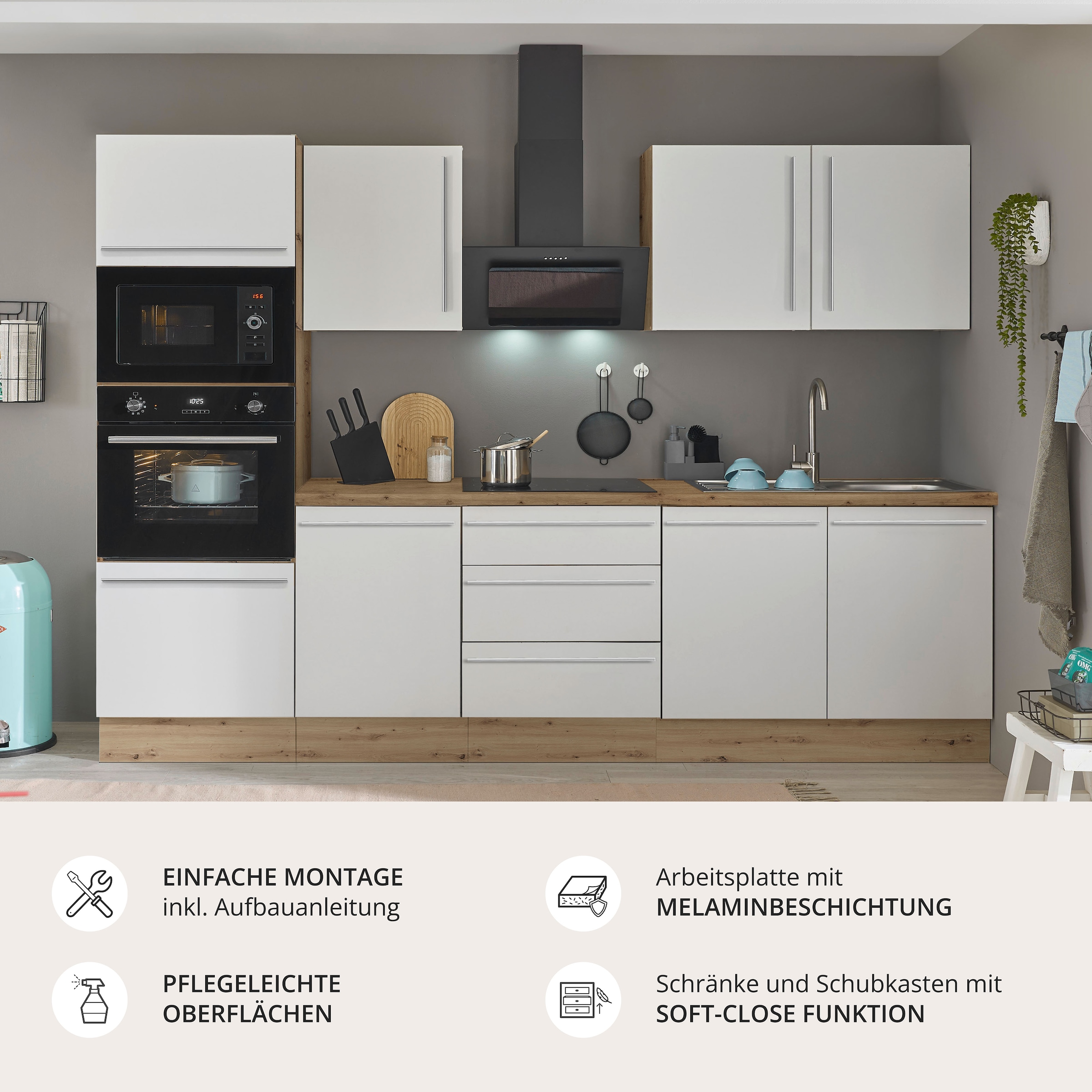KOCHSTATION Küchenzeile »Florida« Breite 270 cm, wahlweise mit E-Geräten,Softclose für Türen/Schubkästen