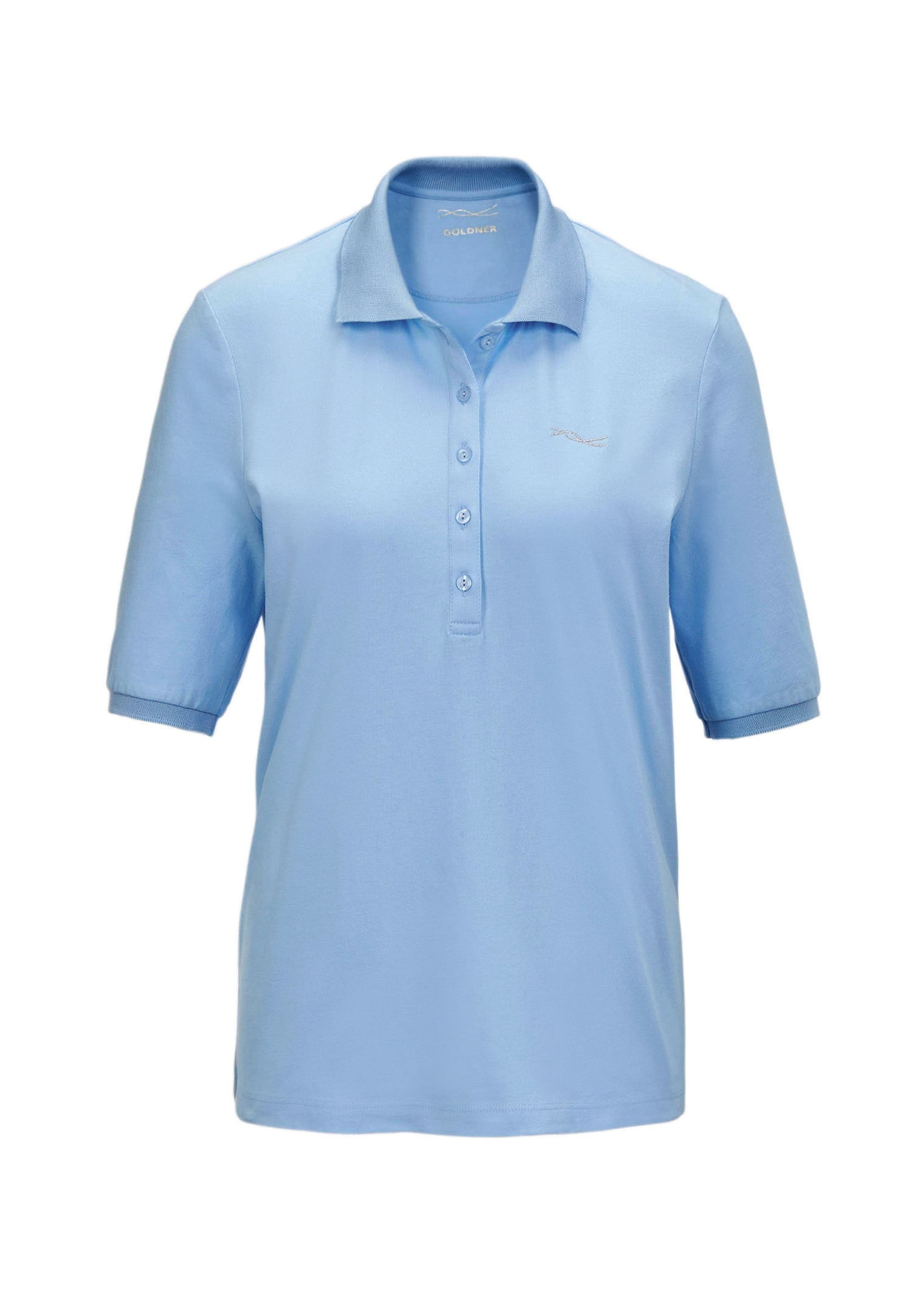 Poloshirt GOLDNER "Kurzgröße Poloshirt in hochwertiger Qualität", Damen, Gr. 23, blau (himmelblau), Obermaterial: 94% Baumwolle CO. 6% Elasthan EL., Rippe, Shirts, Ohne