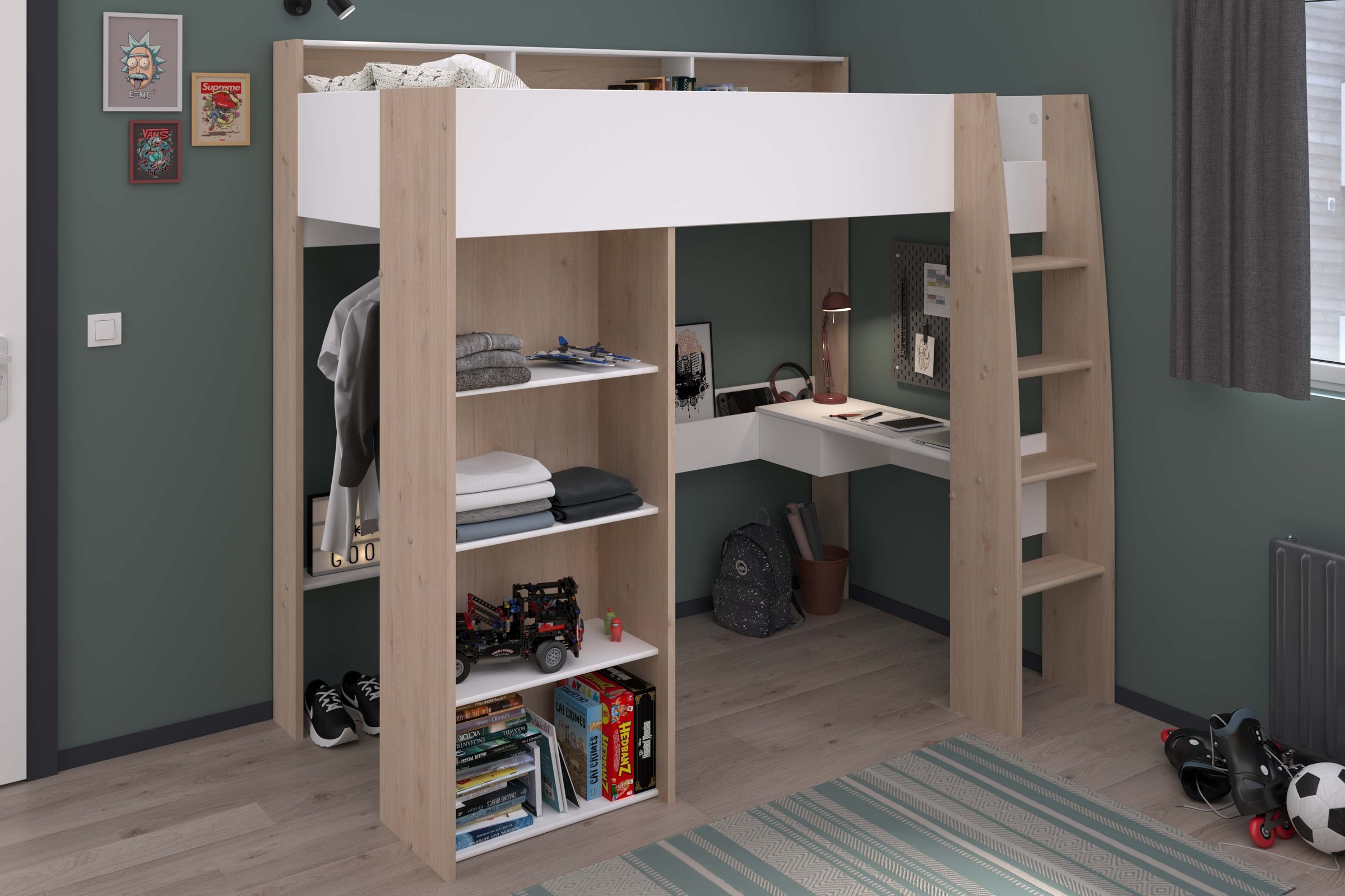 Parisot Hochbett "Shelter 11" 1 tlg. integrierter Schreibtisch, Leiter, Reg günstig online kaufen