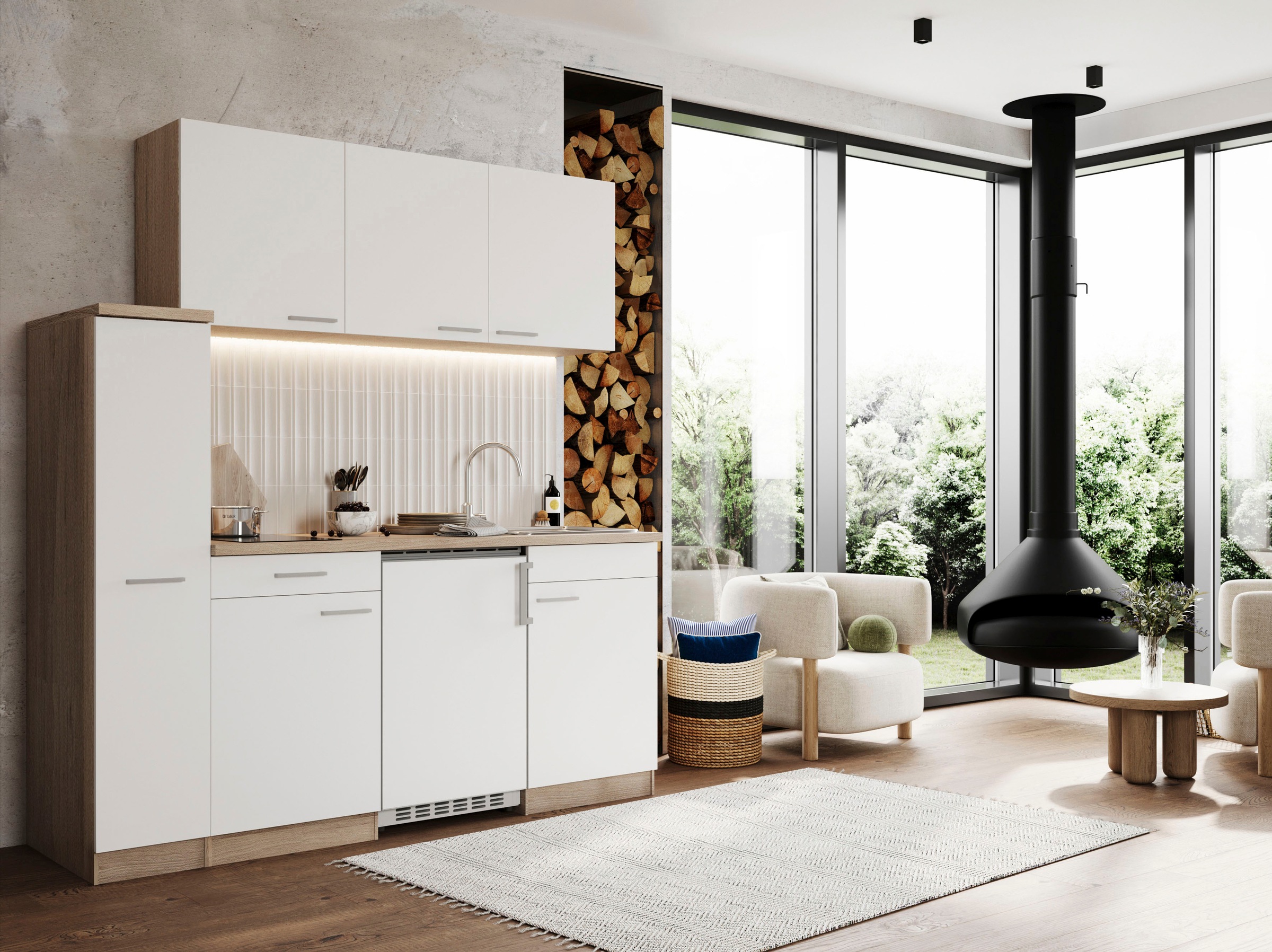 RESPEKTA Küche »Luis, Glaskeramikkochfeld, wahlweise Mikrowelle, Korpus Eiche Sägerau« Breite 180 cm, in exclusiver Konfiguration für OTTO