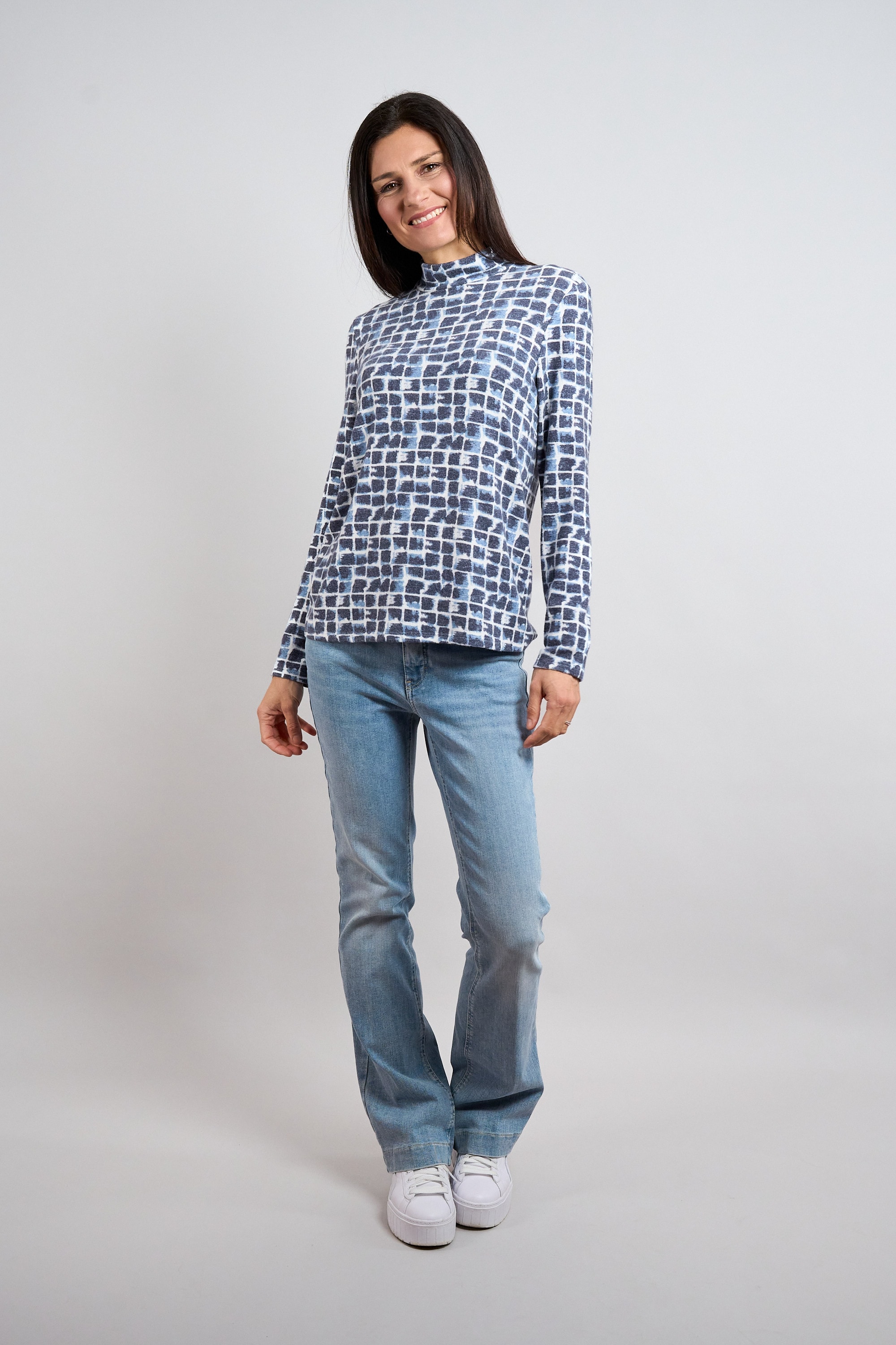 Seidel Moden Stehkragenpullover Langarm-Pullobver mit grafischem Muster - MADE IN GERMANY