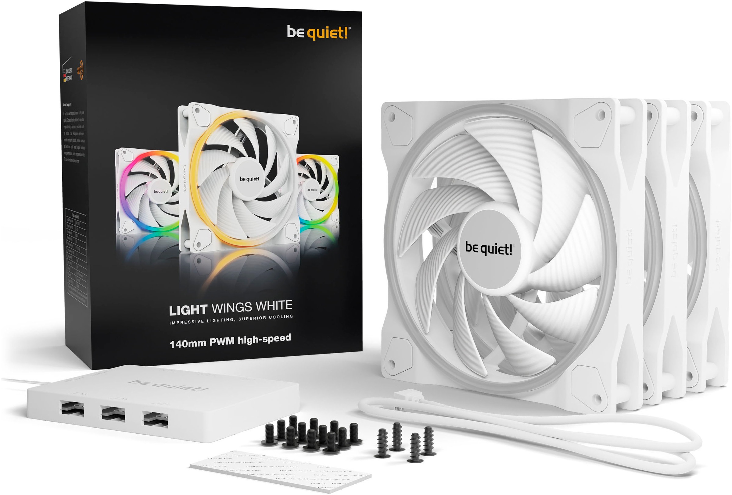 be quiet! Gehäuselüfter »Light Wings 140mm PWM high-speed Triple-Pack«, (Packung, 3 St.)